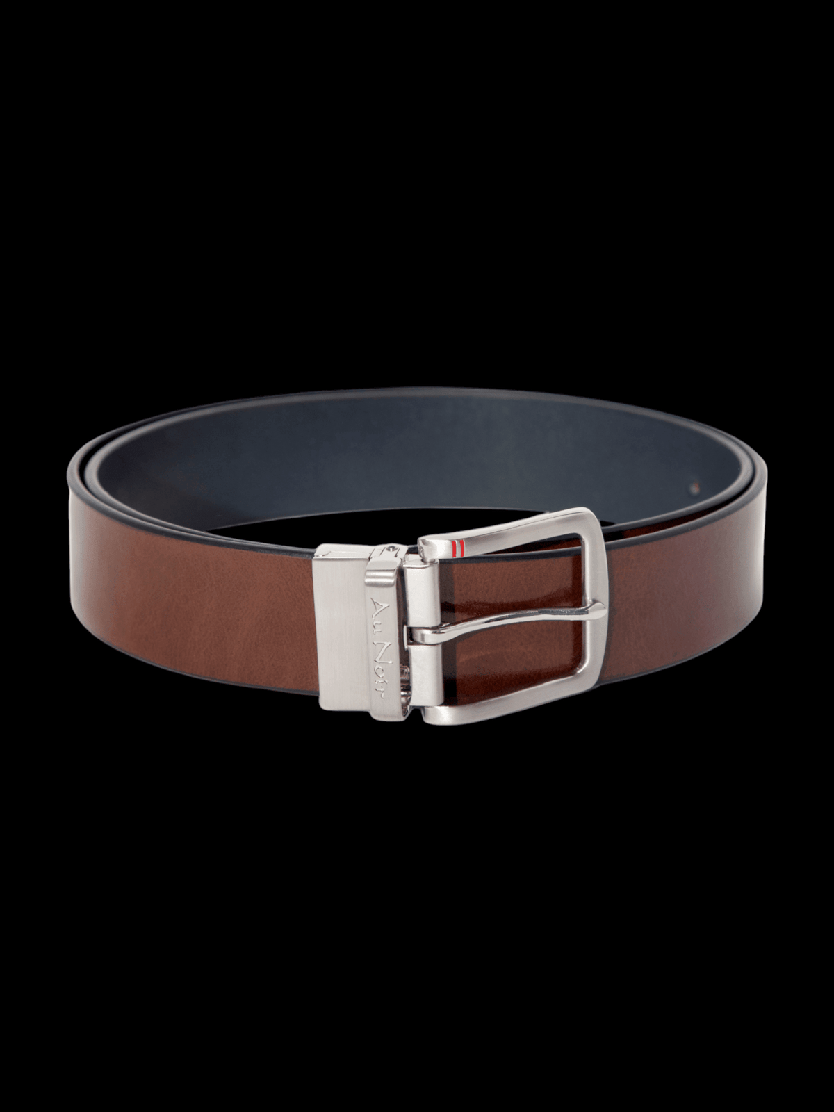 CEINTURE RÉVERSIBLE | STRAUSS BRUSHED NICKLE, tan-navy - AU NOIR