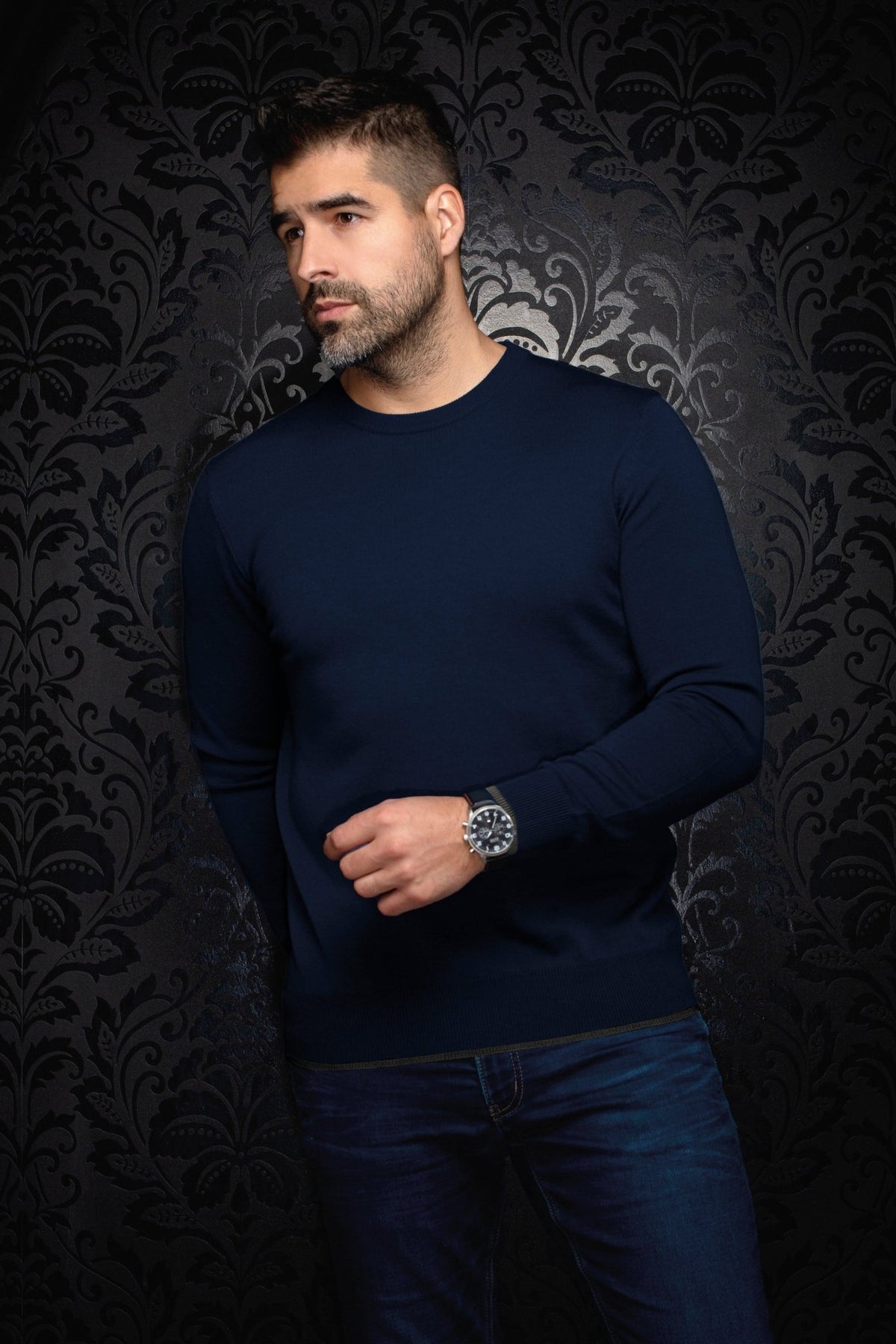 CHANDAIL EN LAINE MÉRINOS | LACAUNE, Navy - AU NOIR