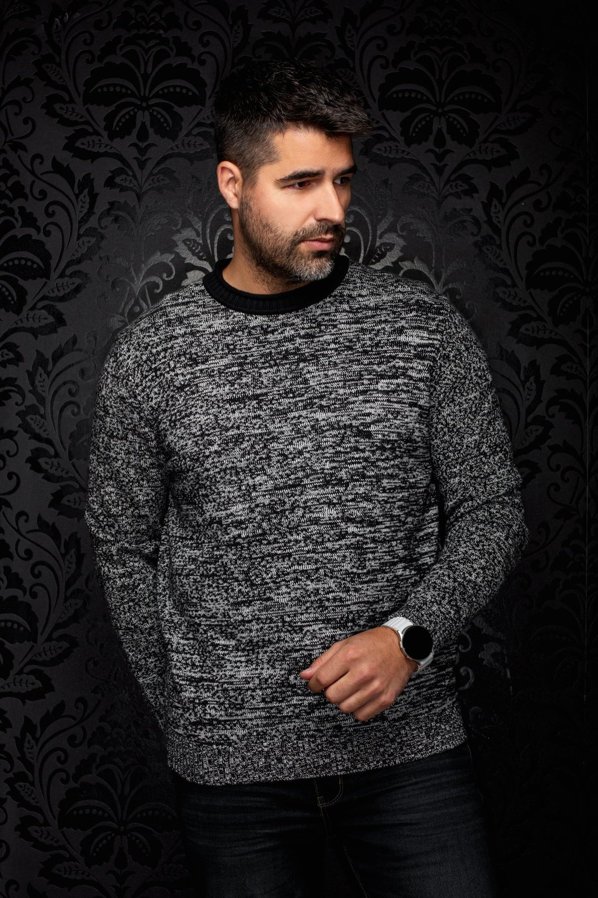 CHANDAIL EN LAINE MÉRINOS | OUDAH, Black White - AU NOIR