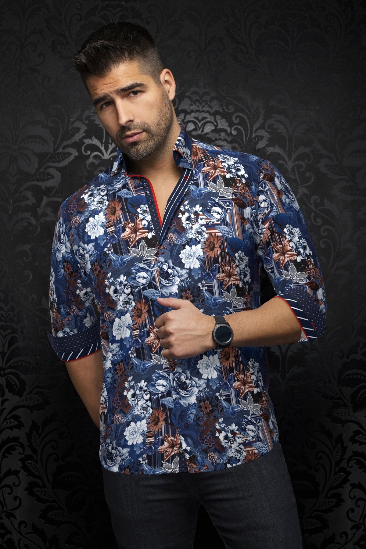 Camisa GANDINI, Navy Rust - AU NOIR