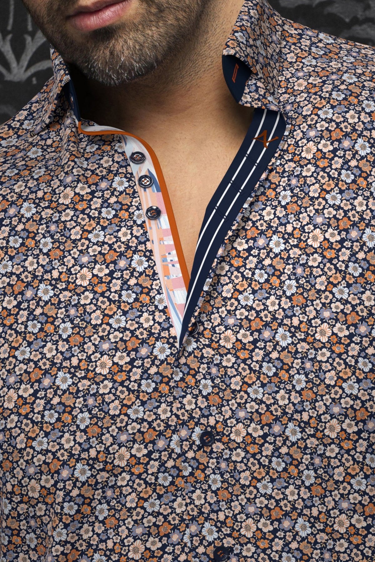 Camisa HAYLO, azul marino y naranja - AU NOIR