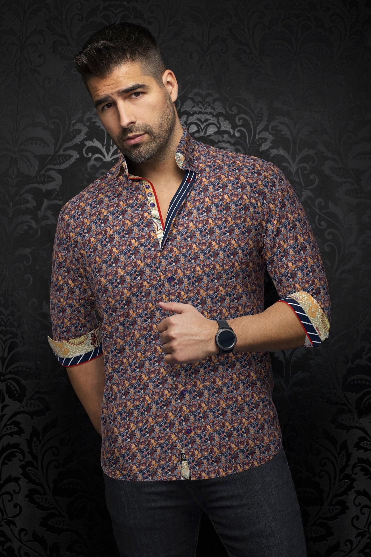 Camisa MADDOX, Navy Rust - AU NOIR