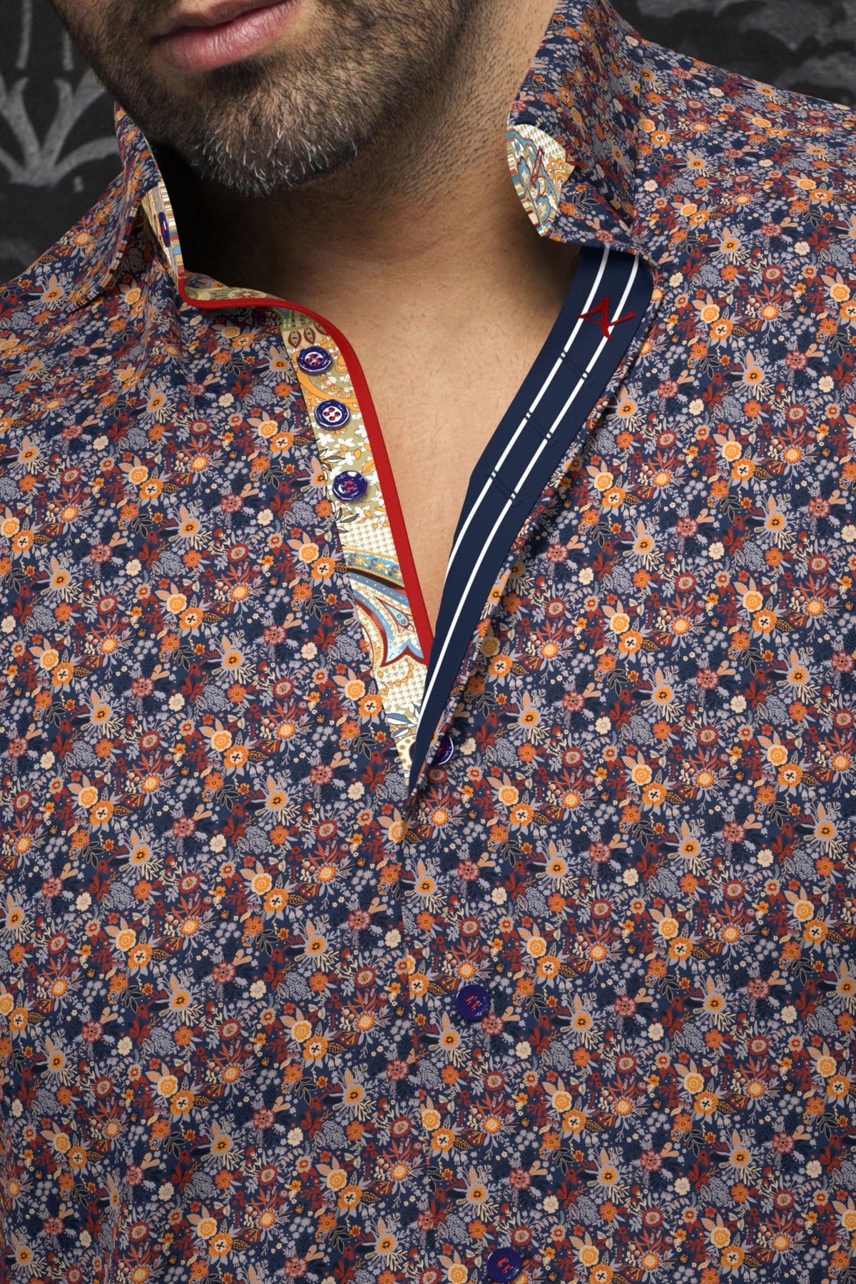 Camisa MADDOX, Navy Rust - AU NOIR