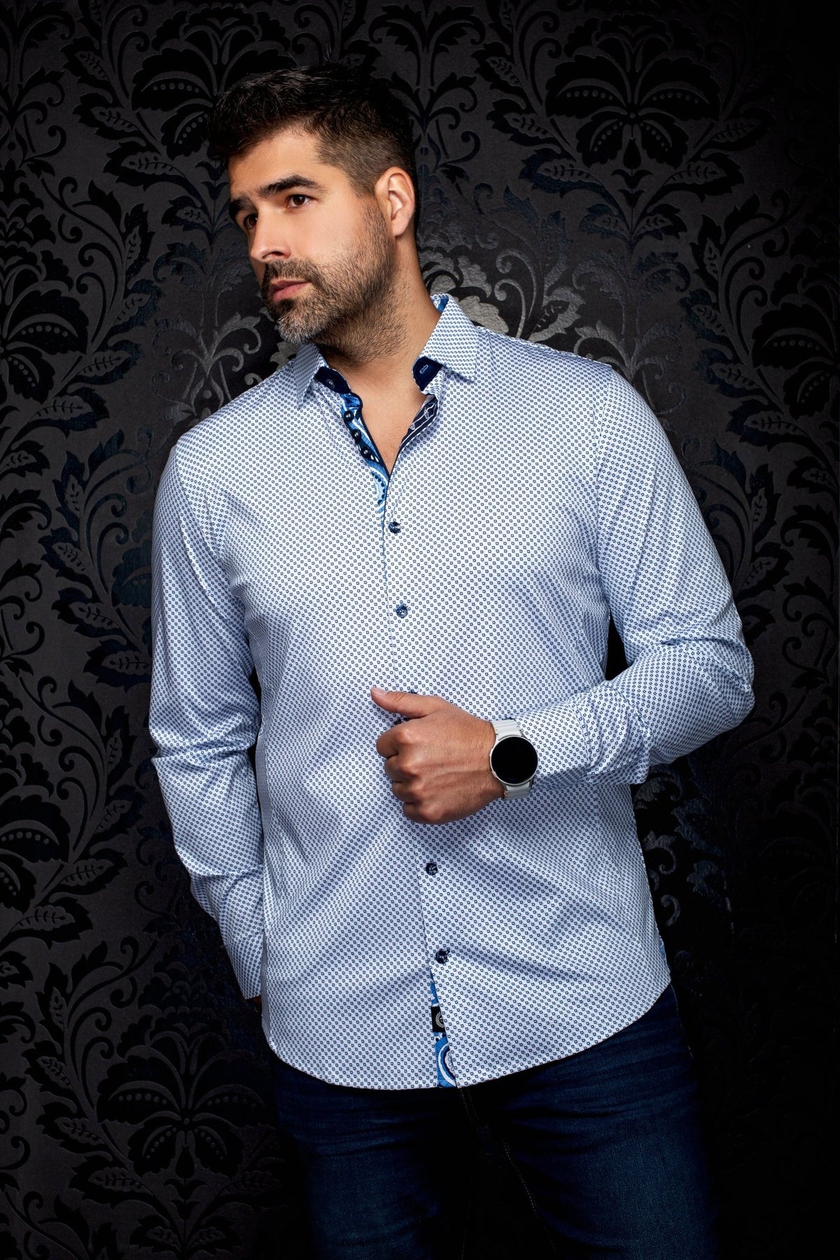 CHEMISE | SANLUCA, White Light Blue - AU NOIR