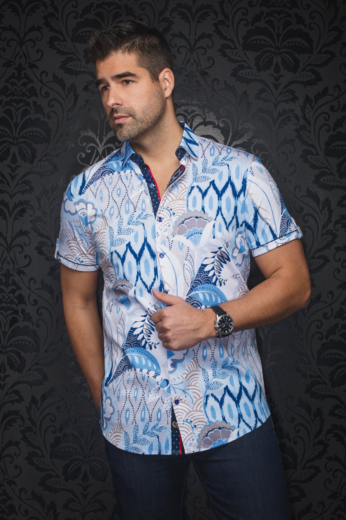 STRETCH SHORT SLEEVES KYLE, Light Blue - AU NOIR