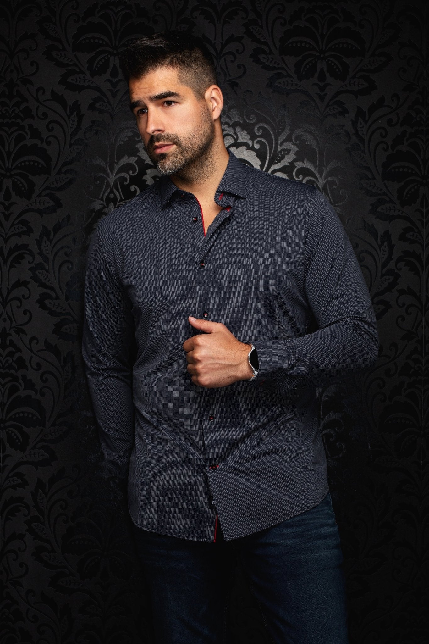 Chemise à rayures marron manches longues col rond - Elia | Motus Boutique Chemise à rayures marron manches longues col rond - Elia | Motus Boutique
