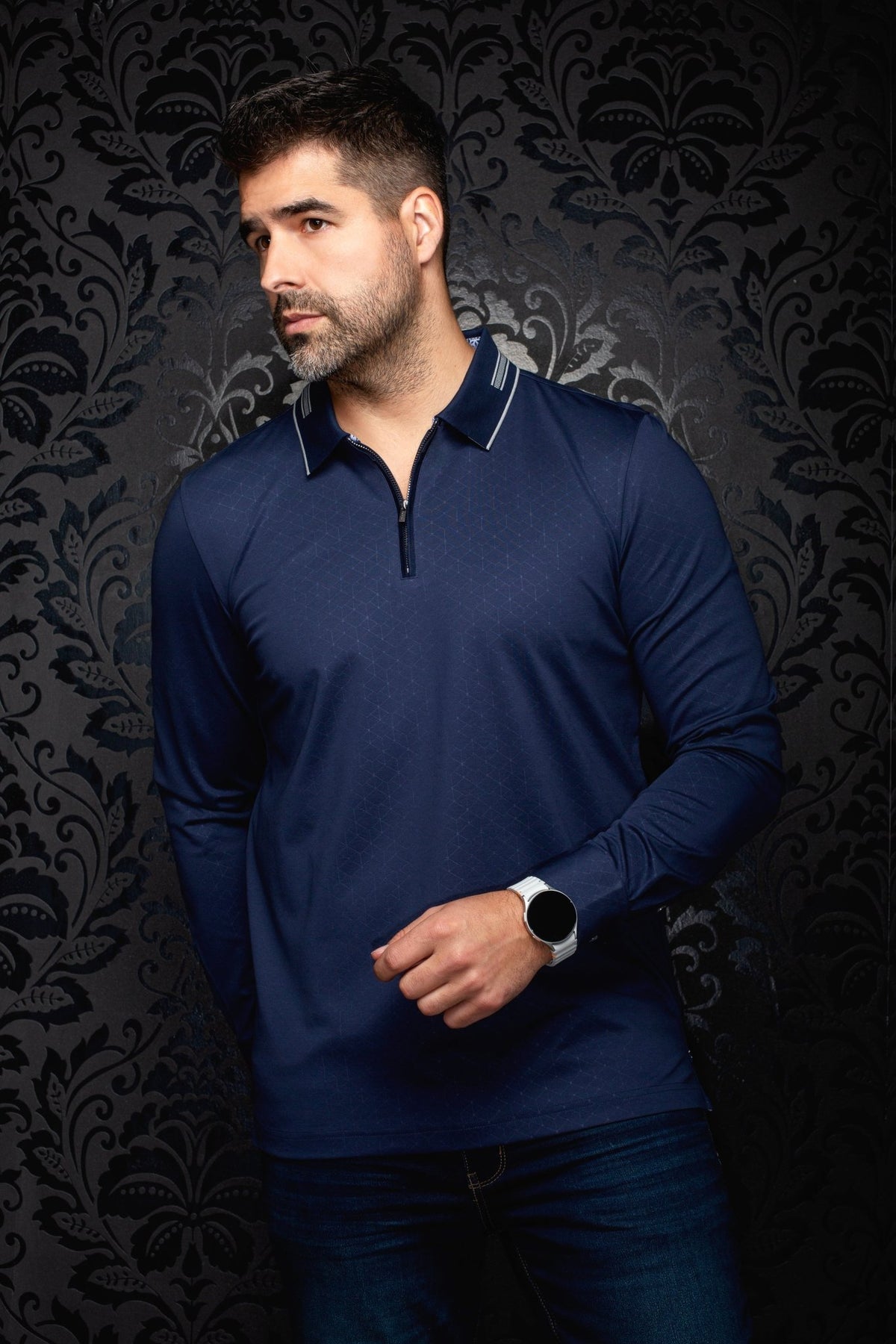 POLO MANCHES LONGUES | AVENOR, Navy - AU NOIR