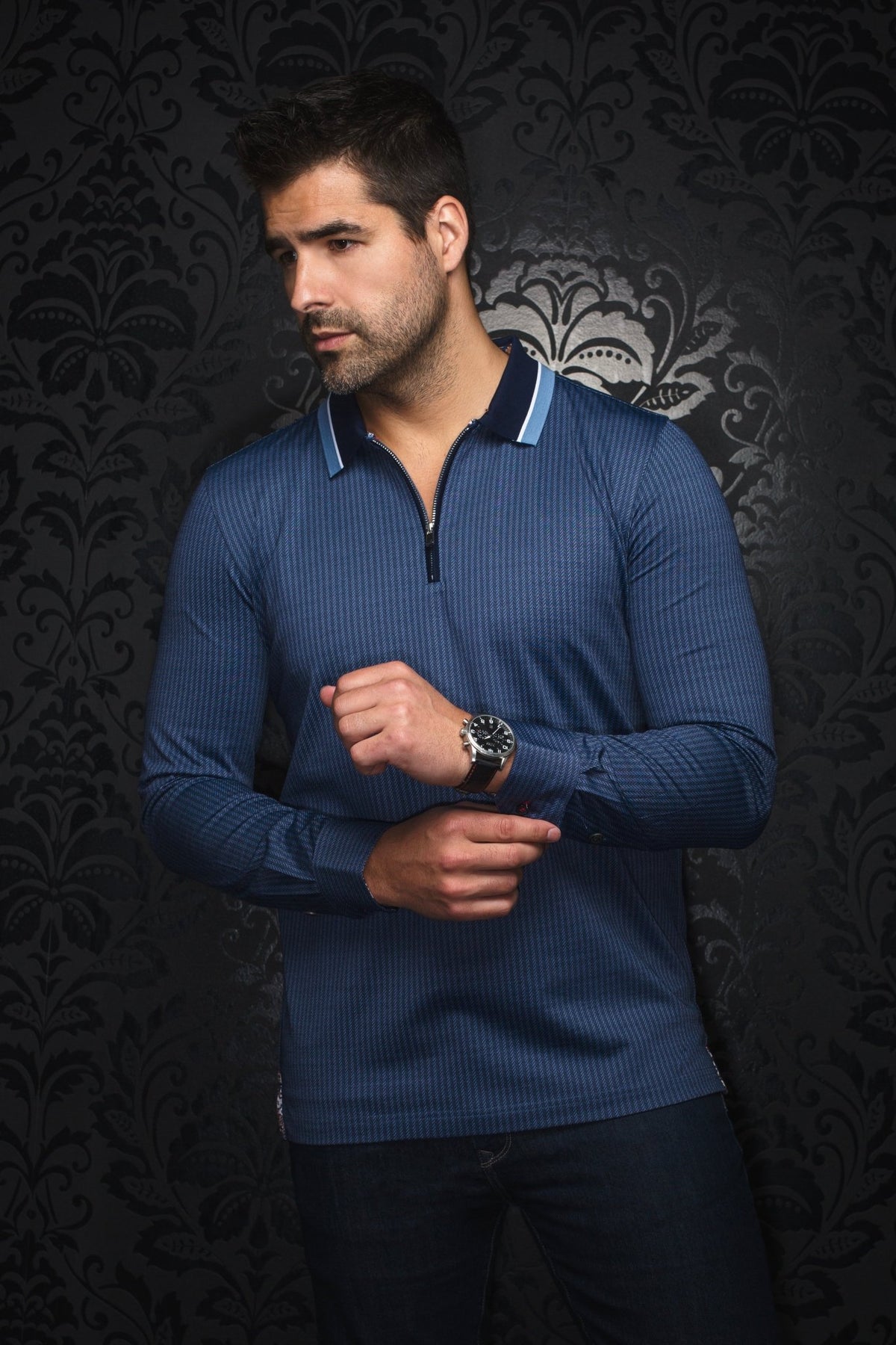 LONG-SLEEVED POLO SHIRT | FEDERICO, Blue - AU NOIR