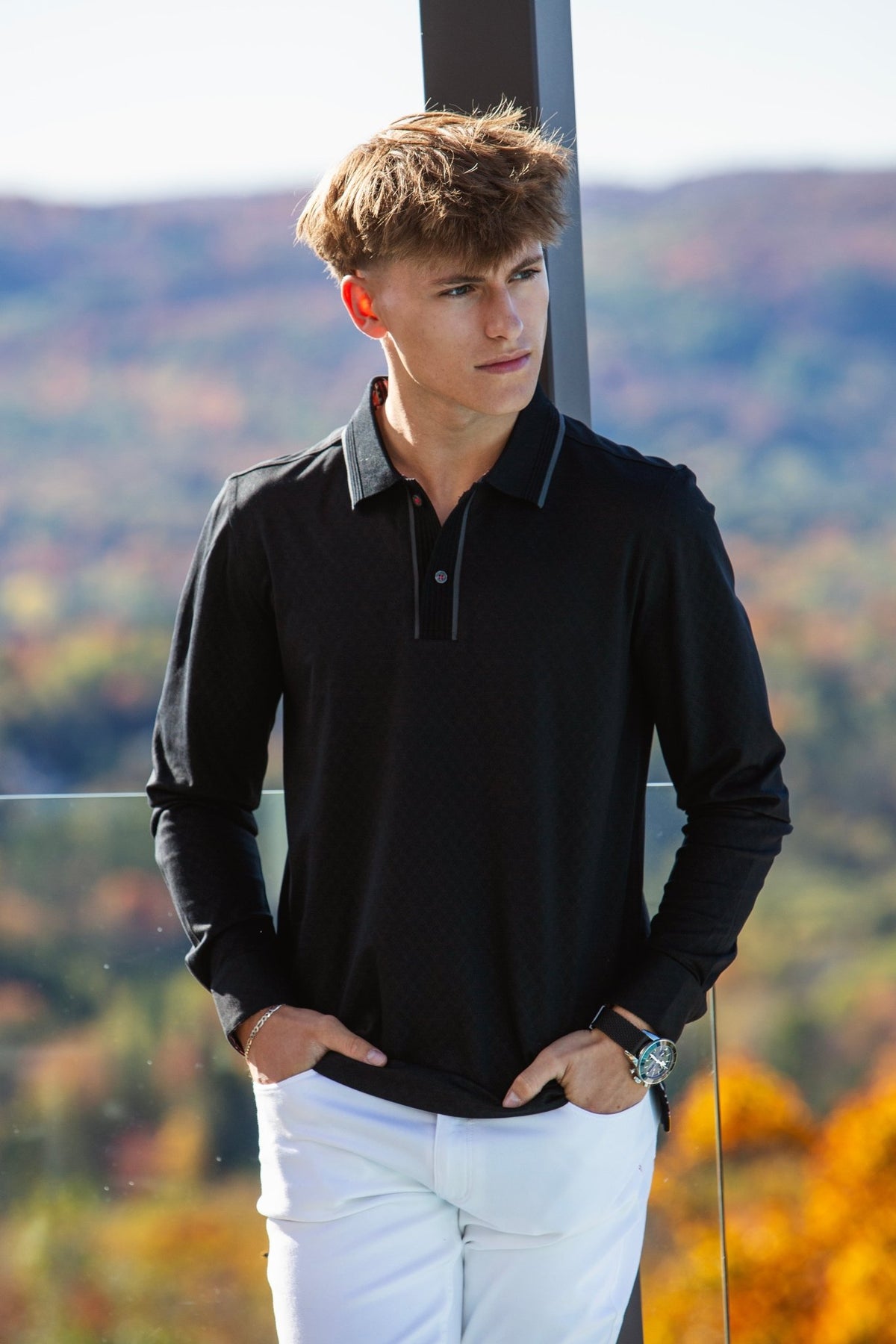 LONG-SLEEVED POLO SHIRT | KANT, Black - AU NOIR