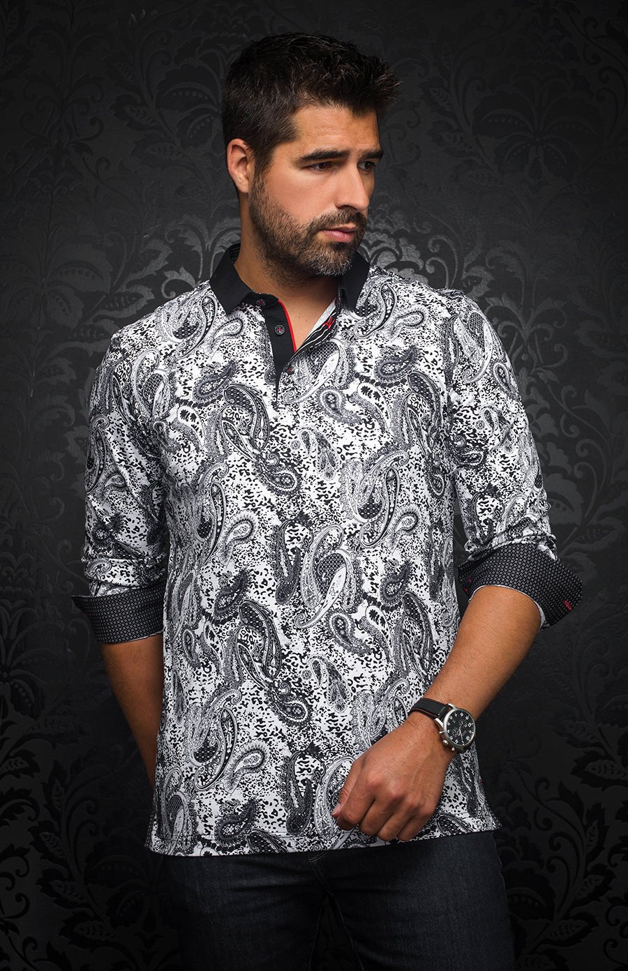 Polo | AHMOSIS, Blanco / Negro - AU NOIR