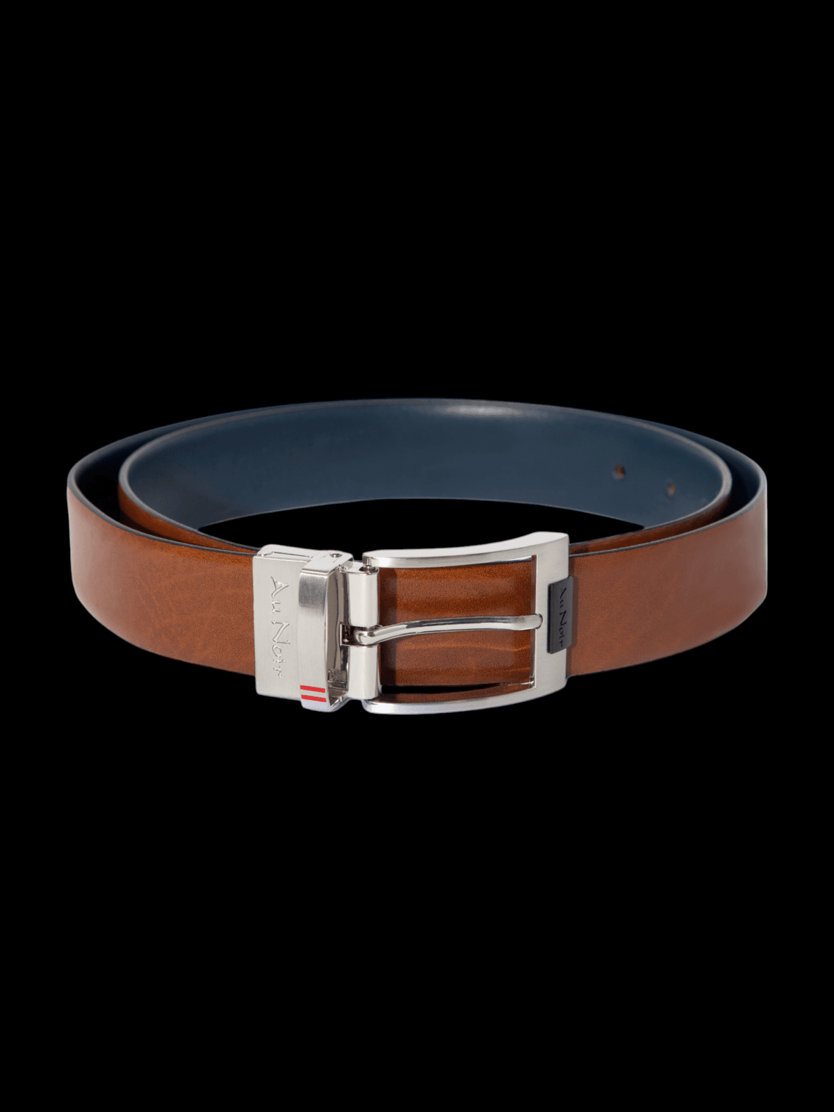 CINTURÓN REVERSIBLE | DESOTO BRUSHED NICKLE, marrón claro-azul marino - AU NOIR