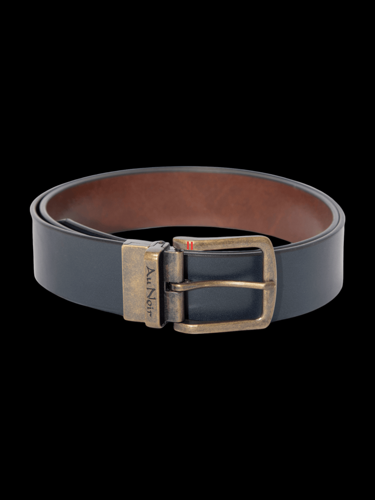 REVERSIBLE BELT | STRAUSS BRASS, tan - navy - AU NOIR