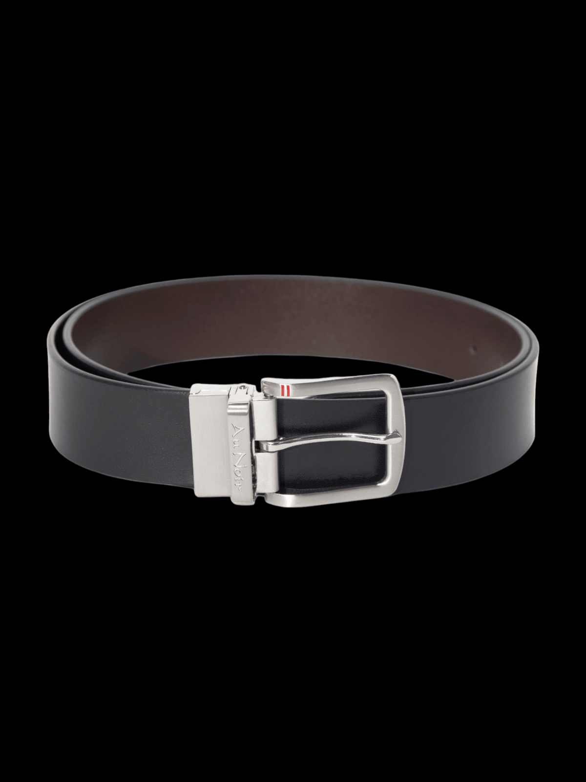 CEINTURE RÉVERSIBLE | STRAUSS BRUSHED NICKLE, noir-brun - AU NOIR