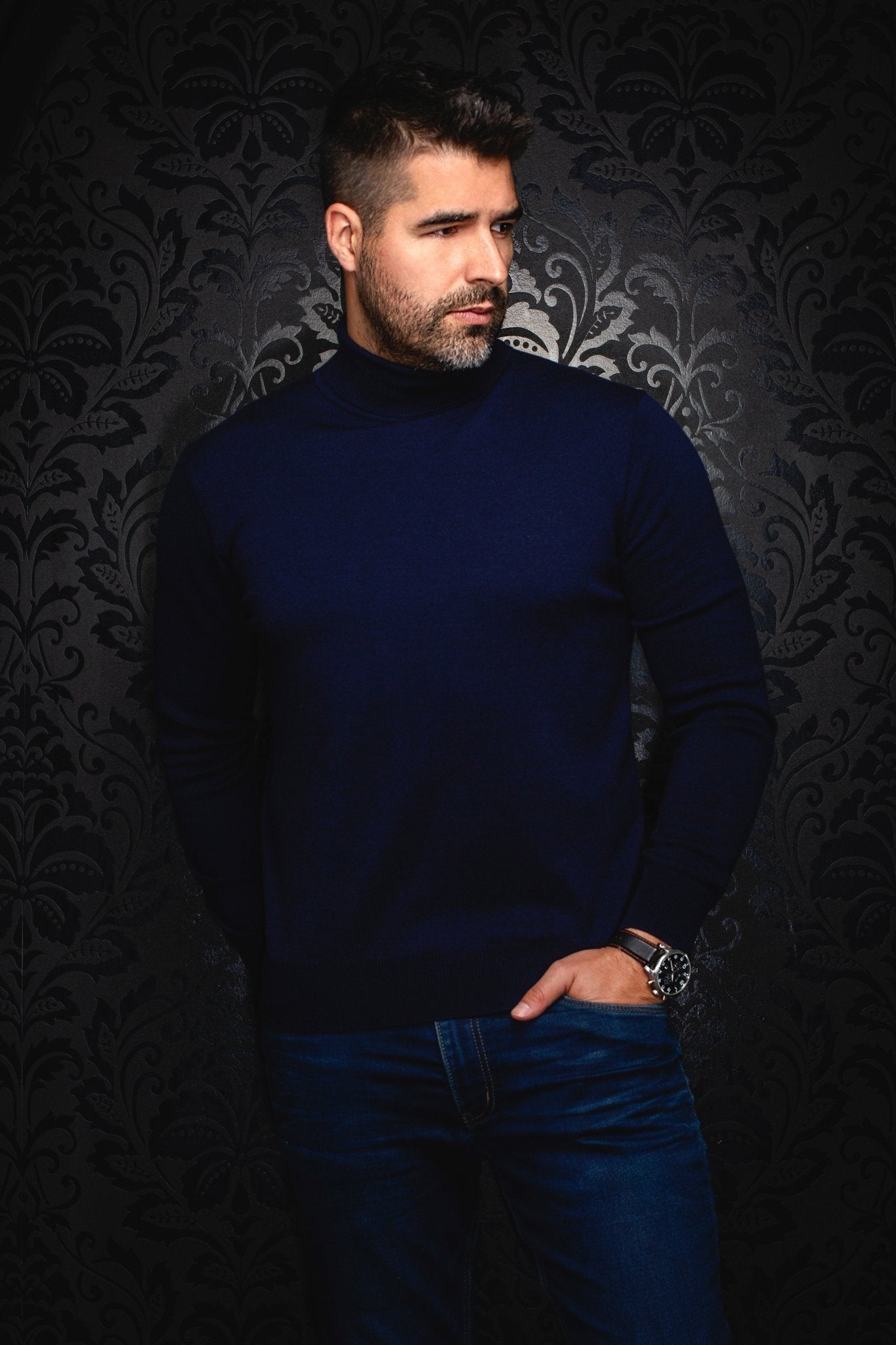 CHANDAIL EN LAINE MÉRINOS | ARKANES, Navy - AU NOIR