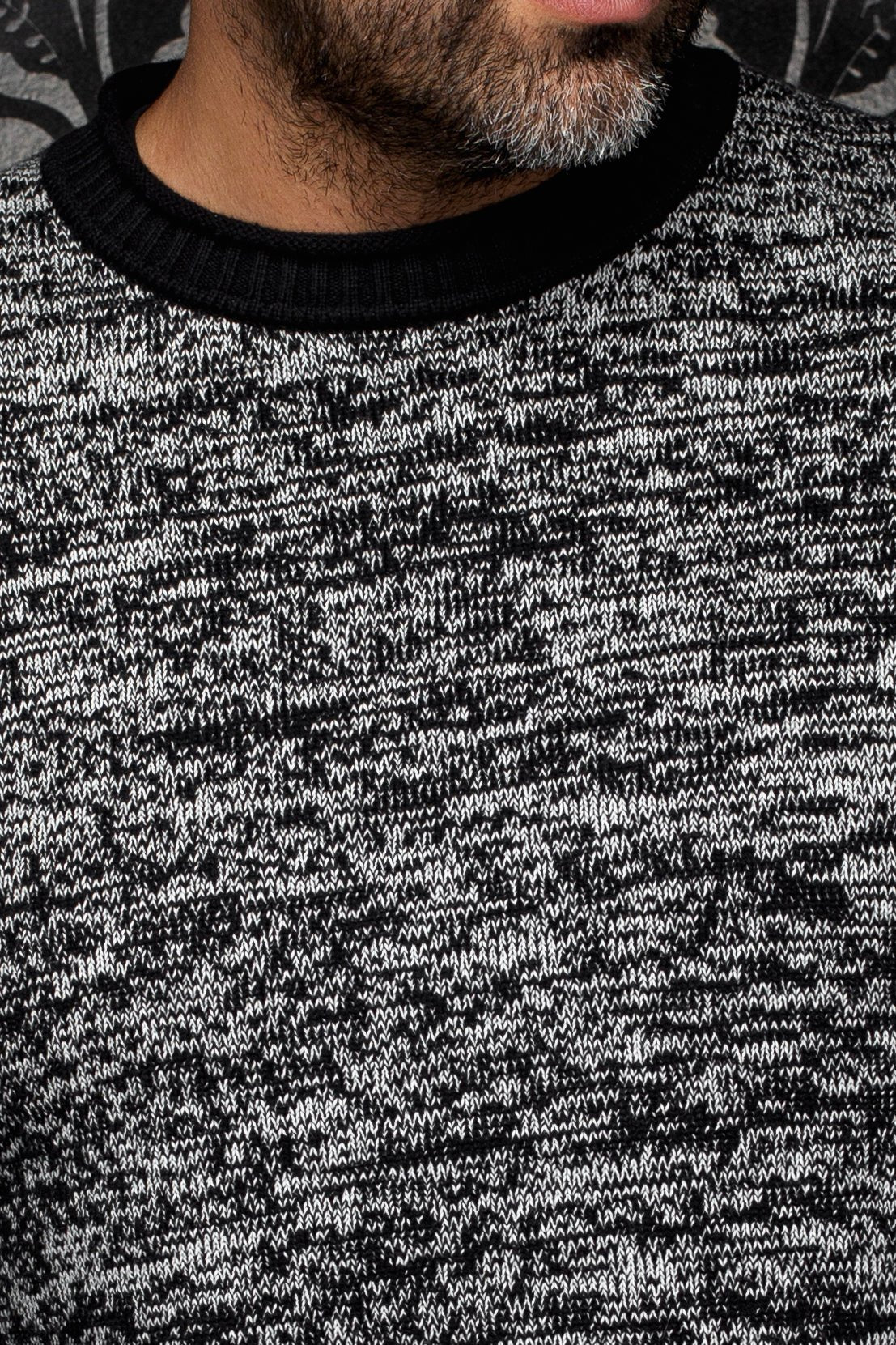CHANDAIL EN LAINE MÉRINOS | OUDAH, Black White - AU NOIR