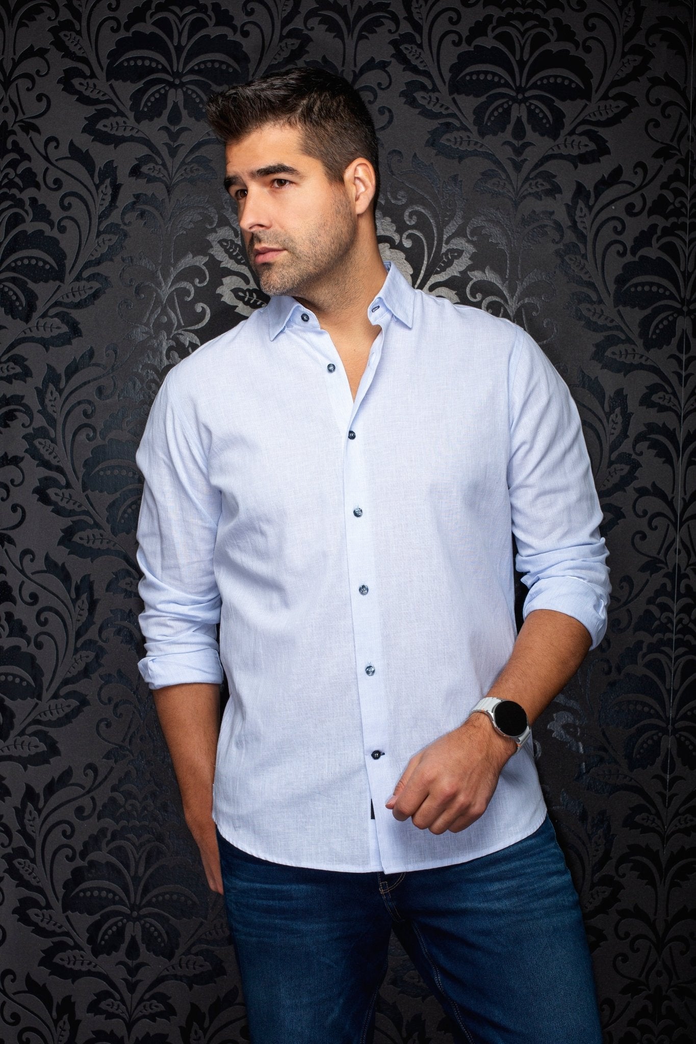 CHEMISE EN LIN | GERE, Blue - AU NOIR