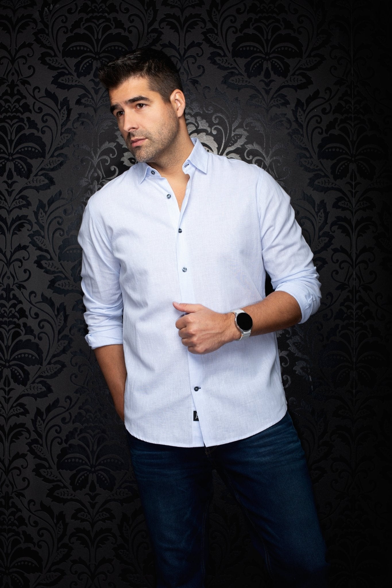 CHEMISE EN LIN | GERE, Blue - AU NOIR