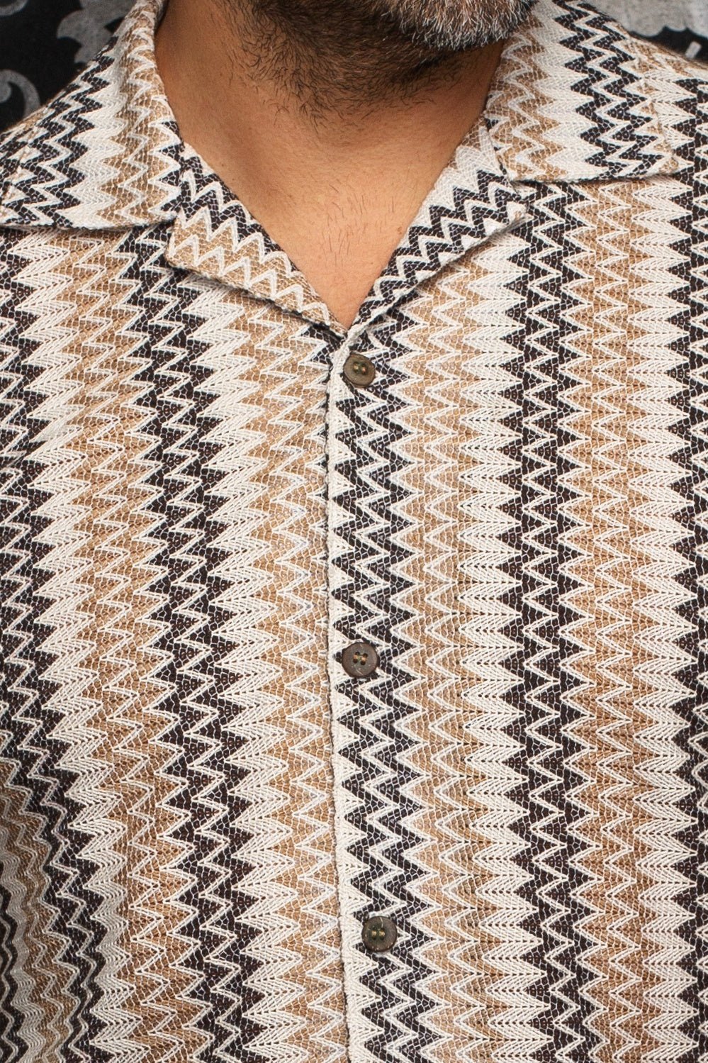 Shirt OPEN-COLLAR Shirt | RAJ - T, Brown Grey - AU NOIR