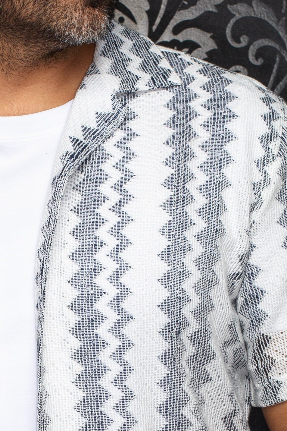 CHEMISE MANCHES COURTES COL OUVERT | RAJ - T, White Navy - AU NOIR