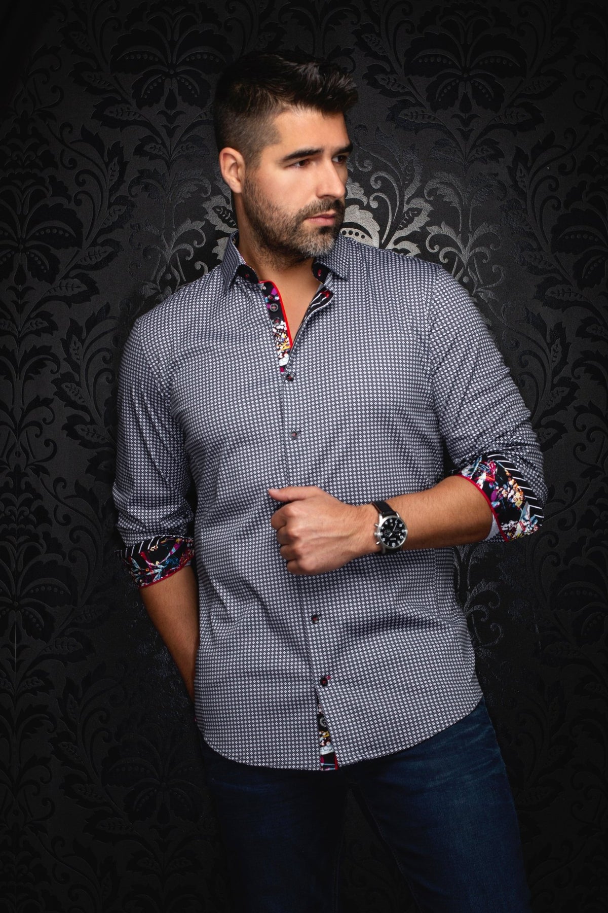 Shirt  POLGAR, Grey White - AU NOIR