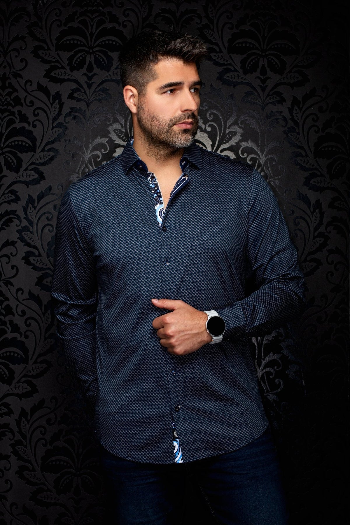 CHEMISE | SANLUCA, Navy Tobacco - AU NOIR