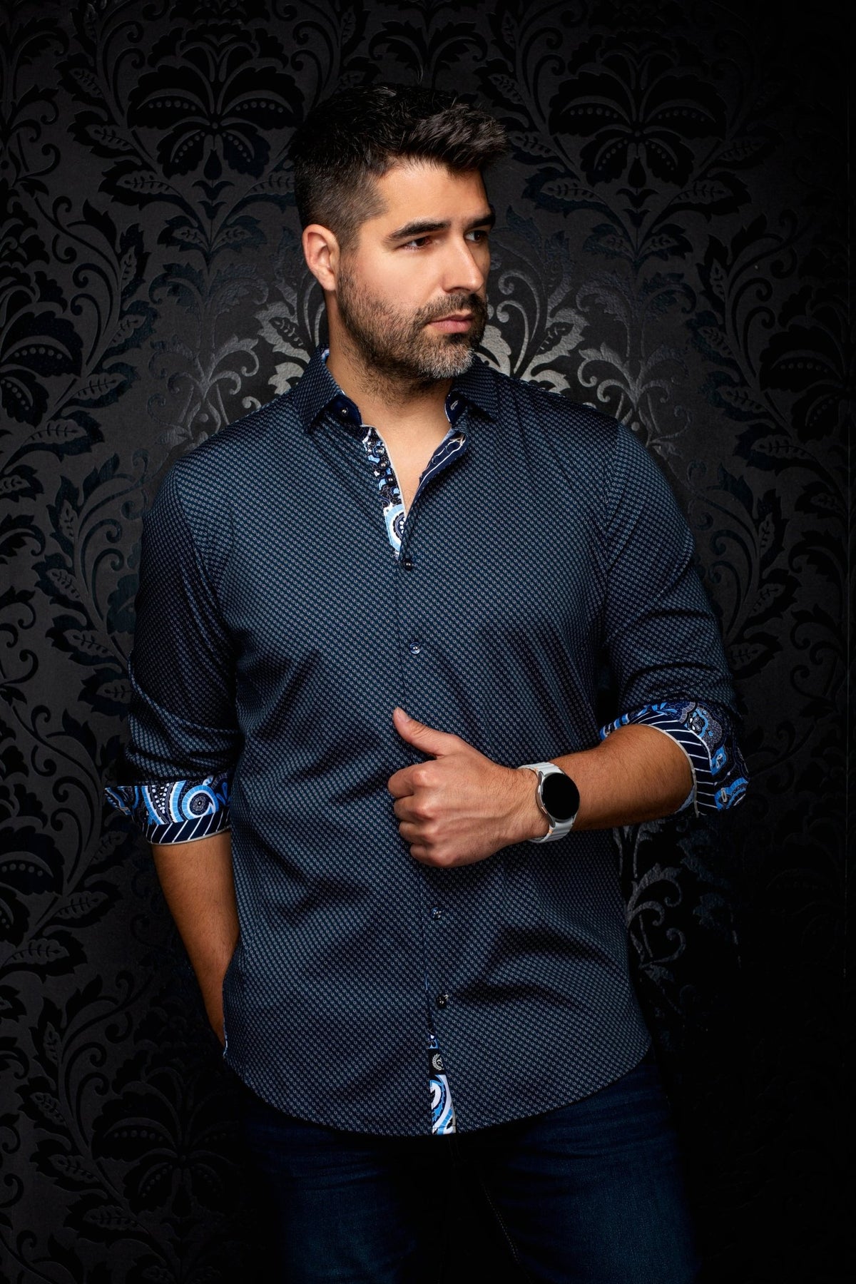 CHEMISE | SANLUCA, Navy Tobacco - AU NOIR