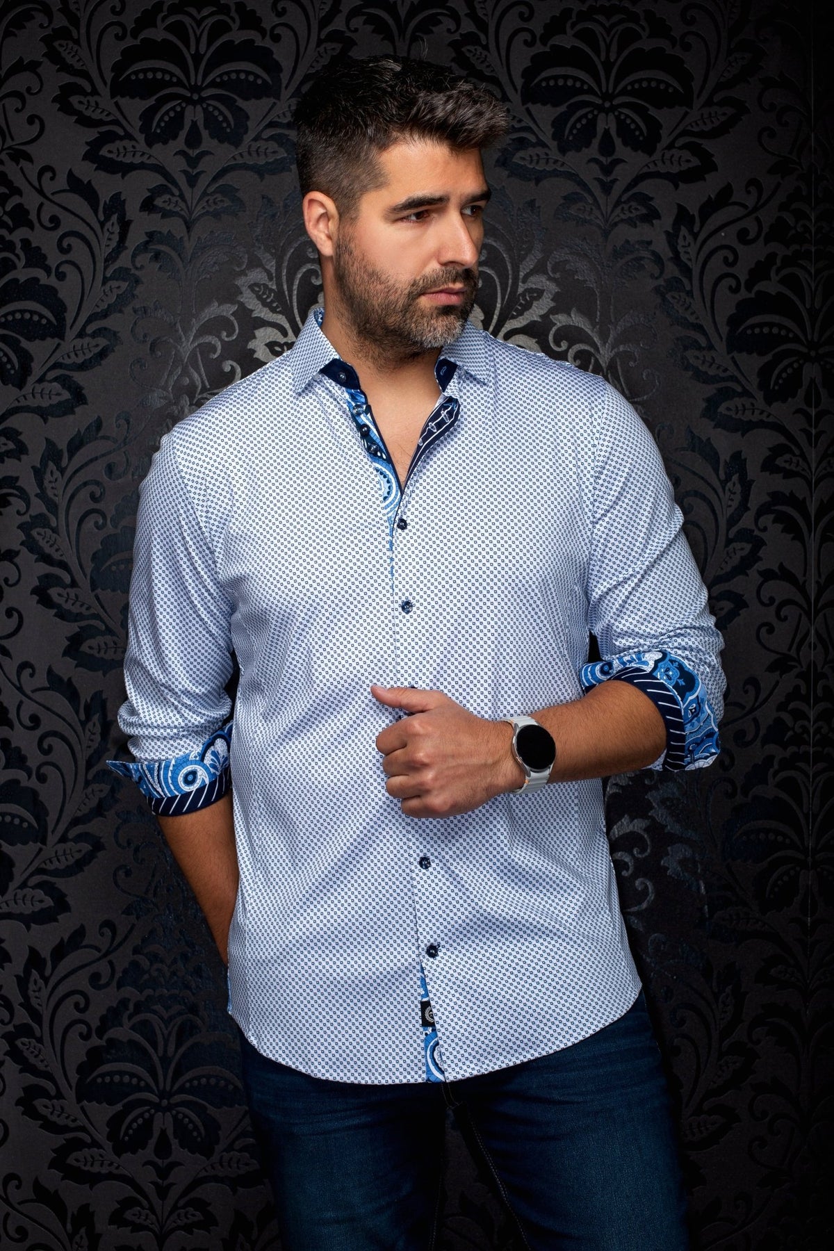 CHEMISE | SANLUCA, White Light Blue - AU NOIR