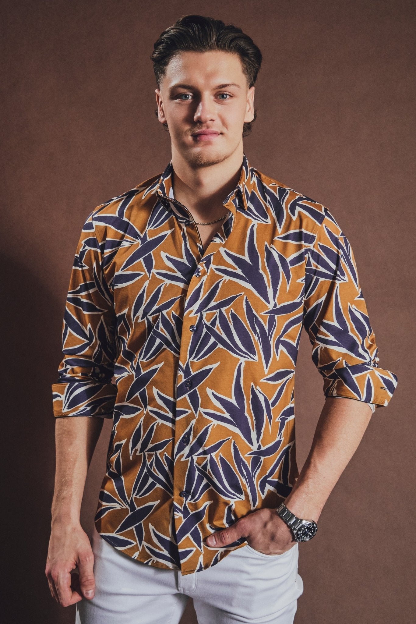 CHEMISE | TYLER, Tobacco Navy - AU NOIR