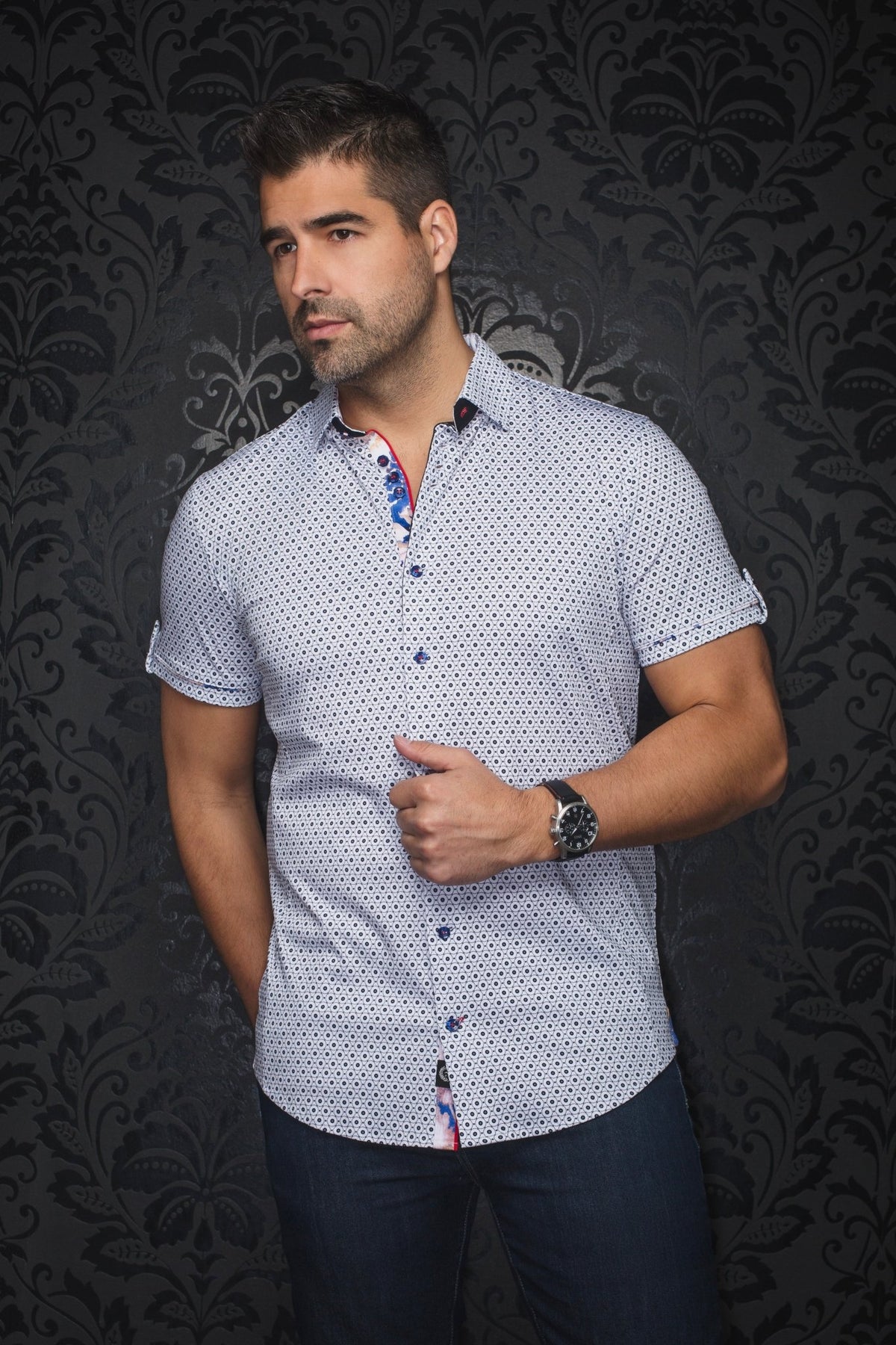 STRETCH SHORT SLEEVES  OSLIN, White - AU NOIR
