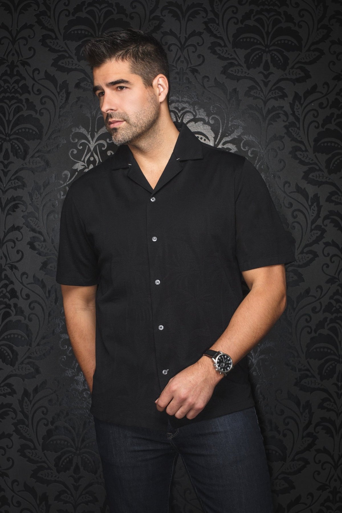 mens short sleeve dress shirts black Men's sleeves shirt Shirt women's clothing kimono Distinguish yourself with modern McQ Alexander McQueen Red Color:Solid Black