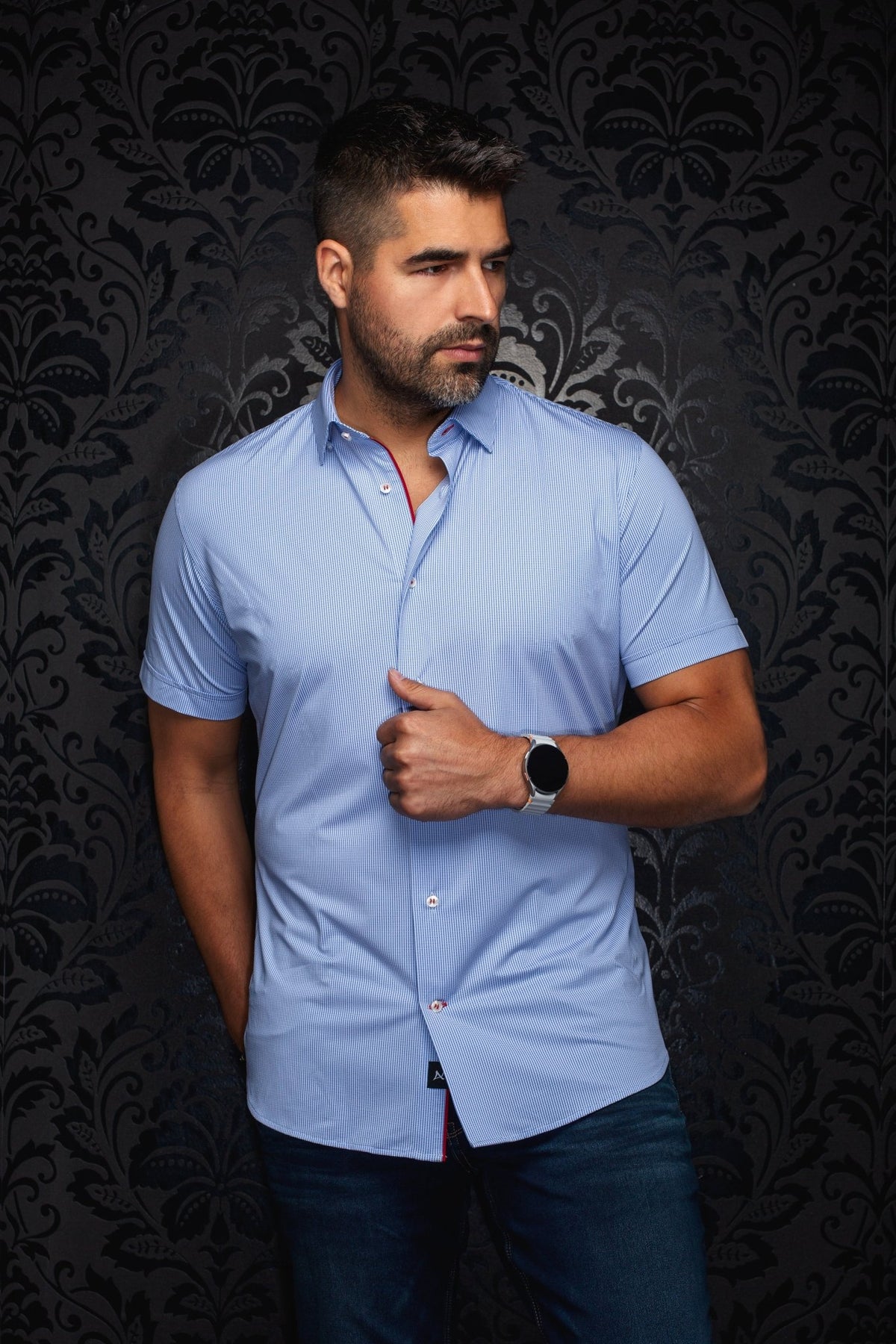 MANGA CORTA DE NYLON | GALVIN, azul claro - AU NOIR