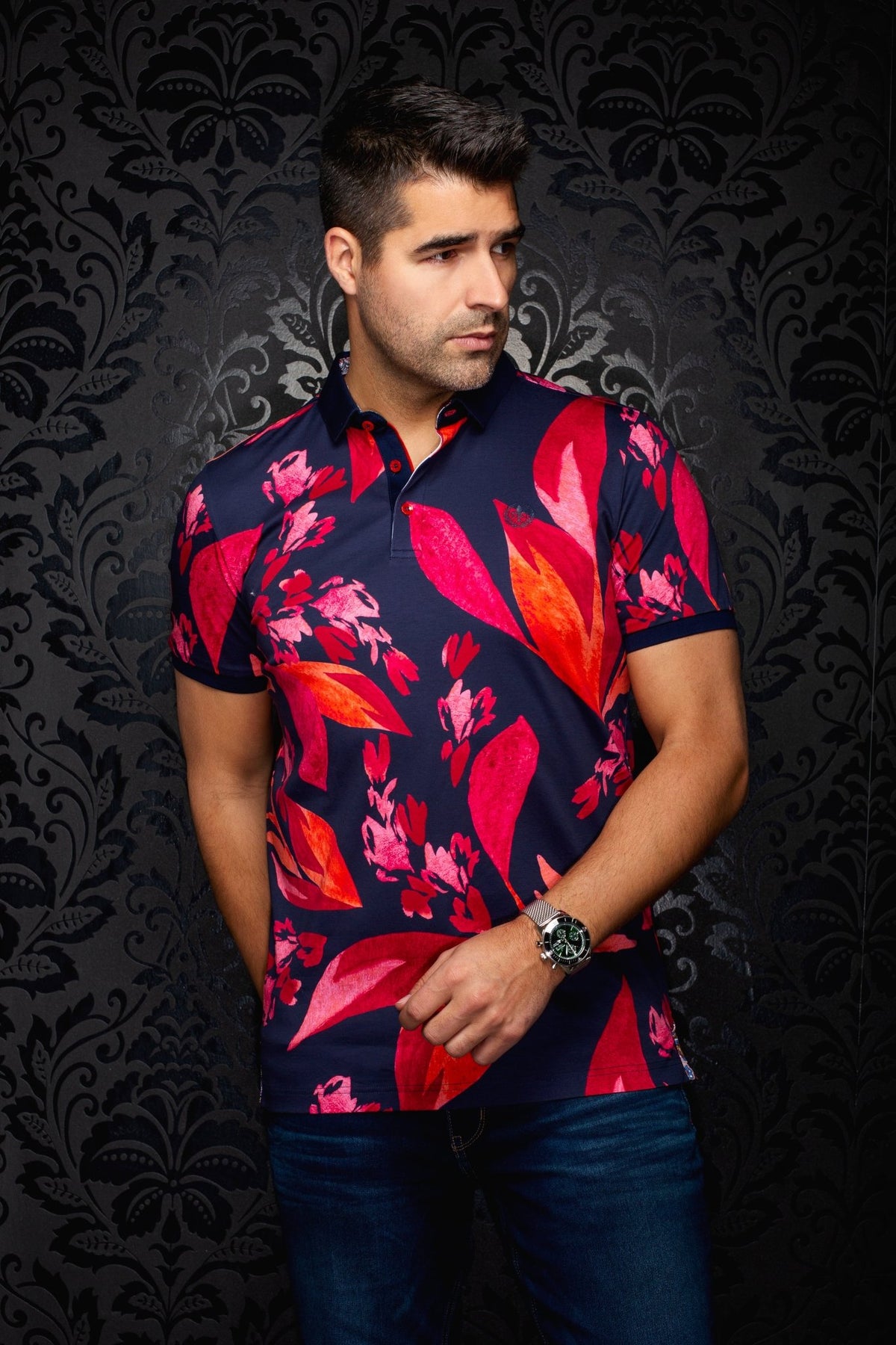 POLO | GLEN, Navy Red - AU NOIR