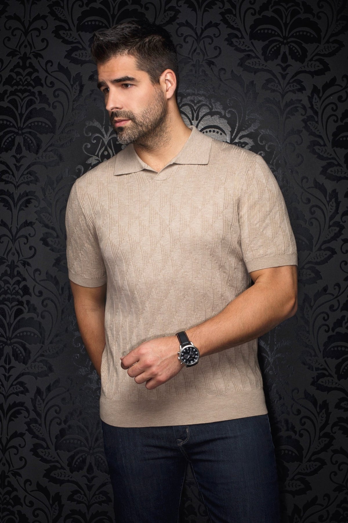 MERINO WOOL POLO SHIRT | LOWICK, Stone - AU NOIR