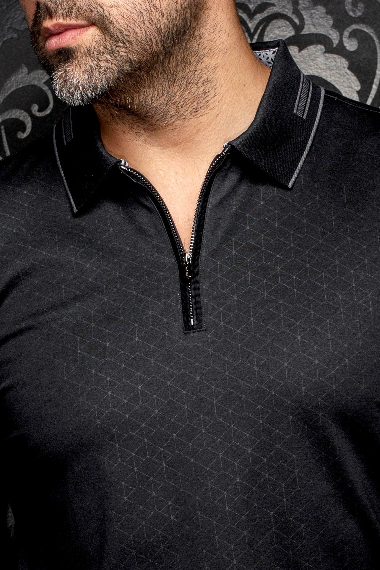 LONG-SLEEVED POLO SHIRT | AVENOR, Black - AU NOIR
