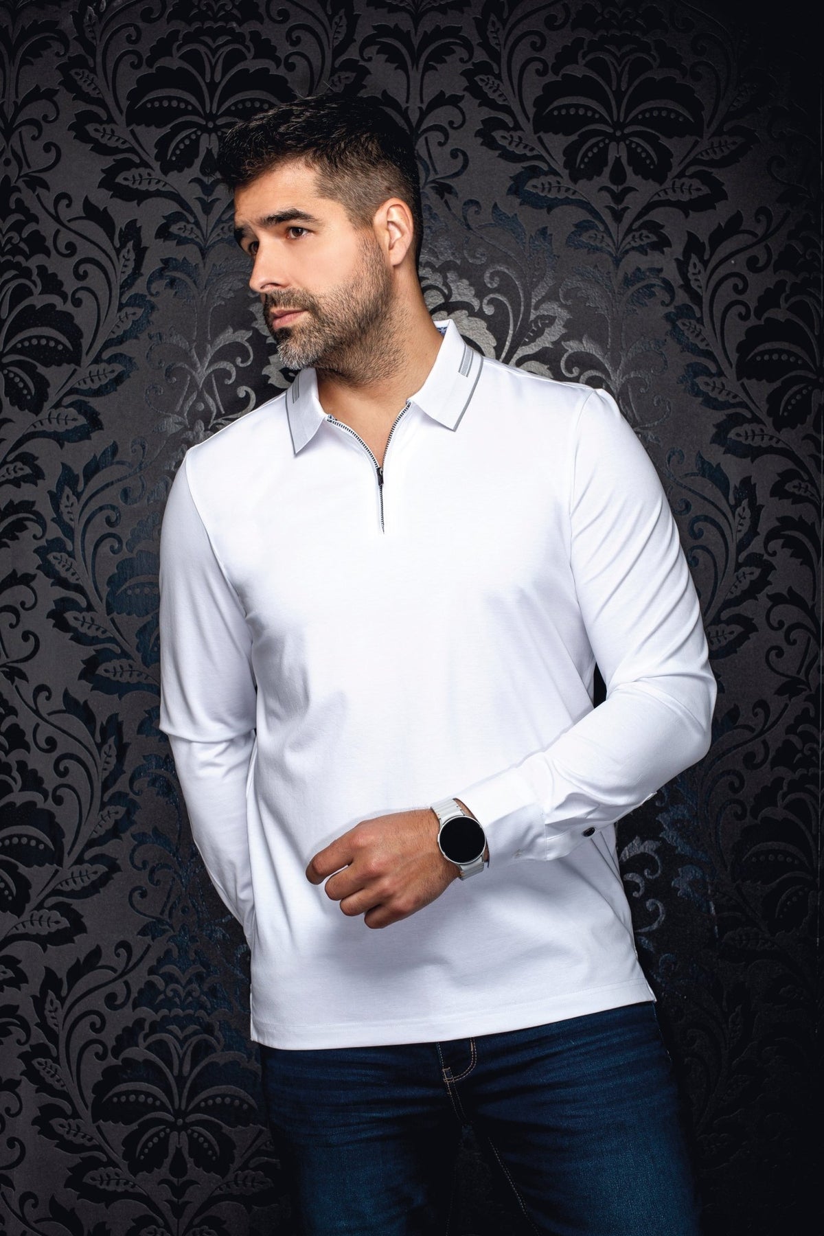 POLO MANCHES LONGUES | AVENOR, White - AU NOIR