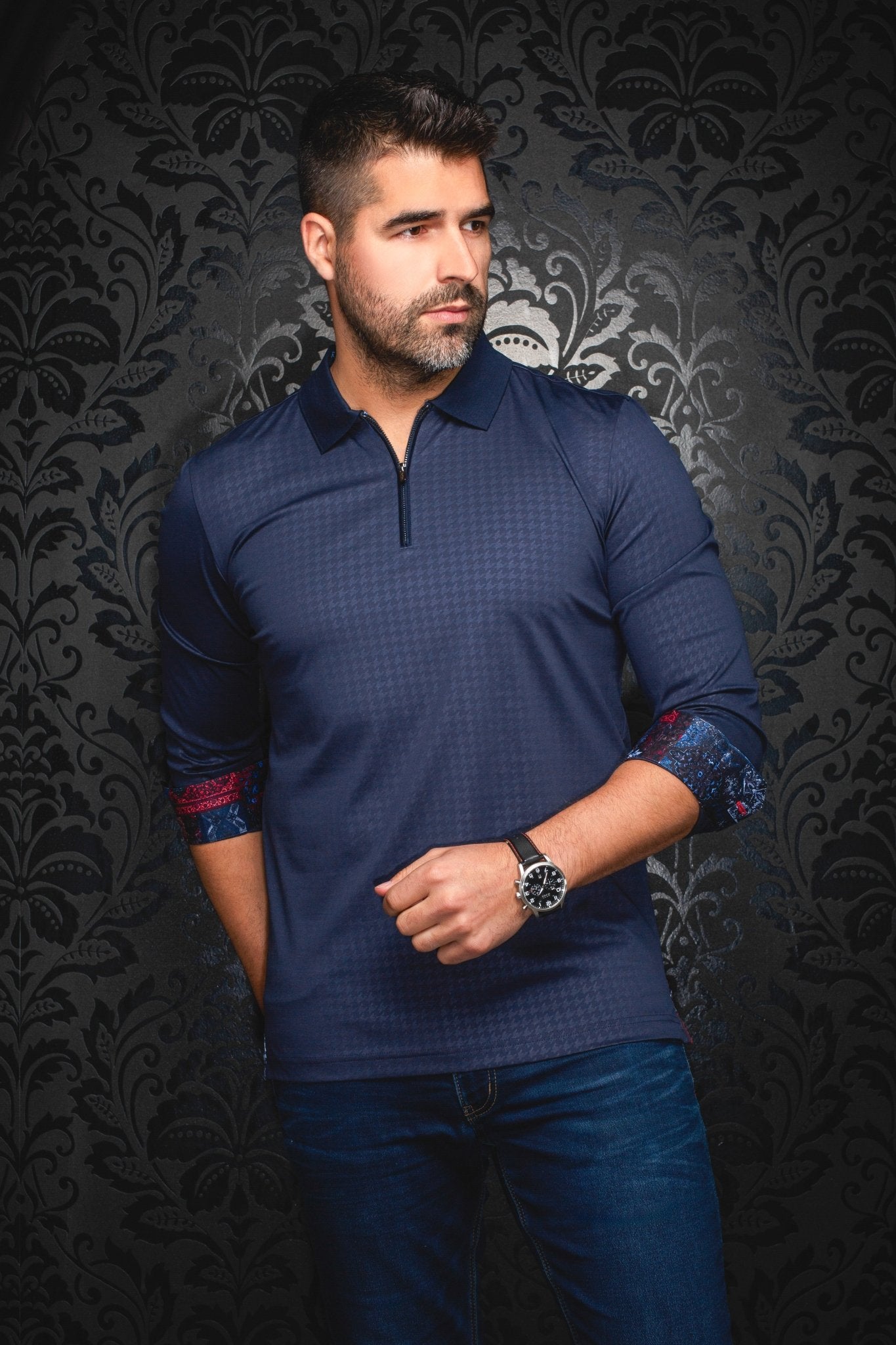 POLO MANCHES LONGUES | BENTLEY, Navy - AU NOIR