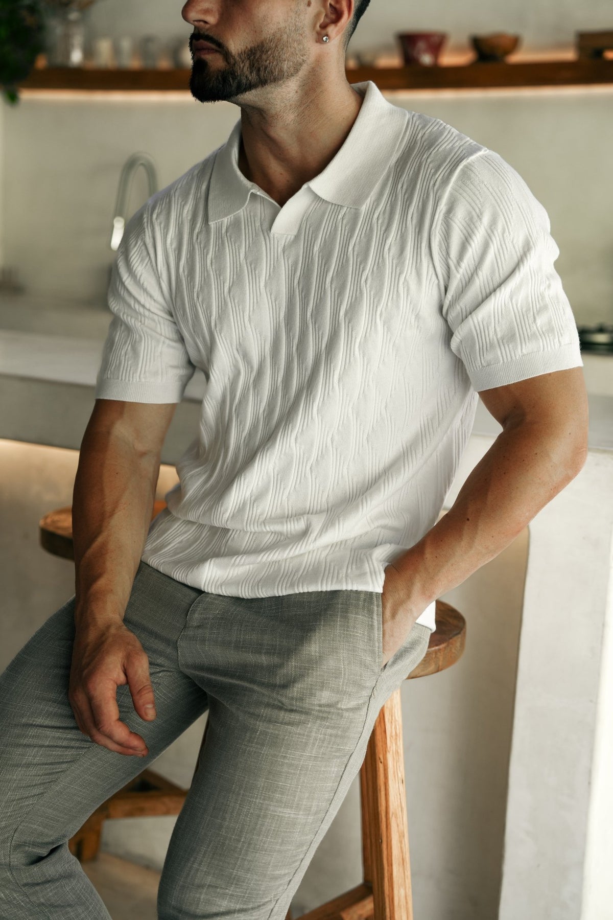 KNITTED POLO SHIRT | LOWICK, White - AU NOIR