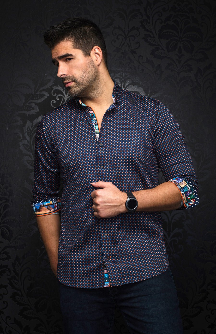 Chemise - BRADFORD, Navy Orange - AU NOIR