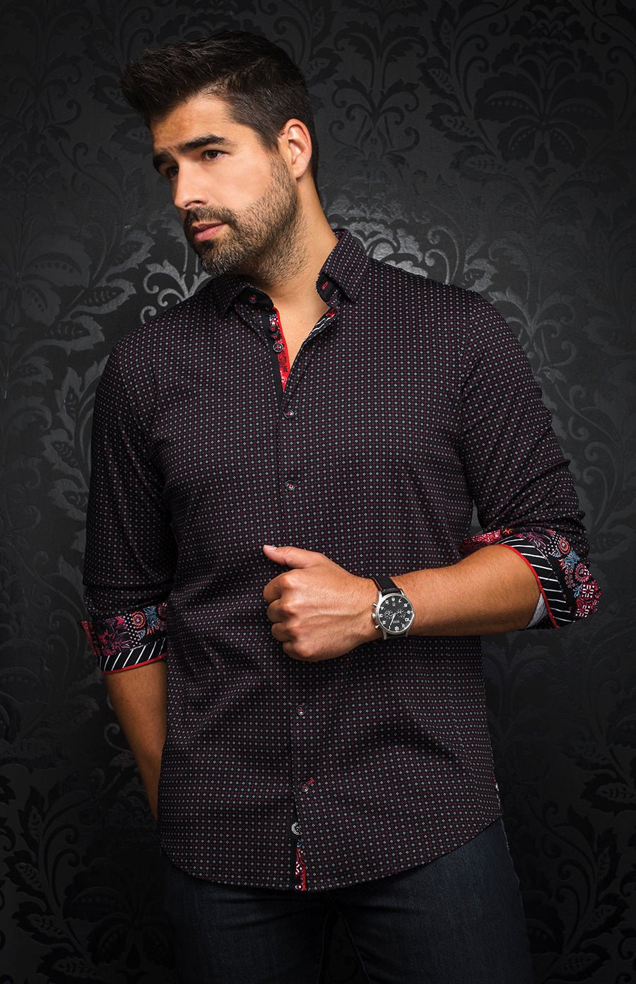 Chemise | PARINI, Black / Red - AU NOIR