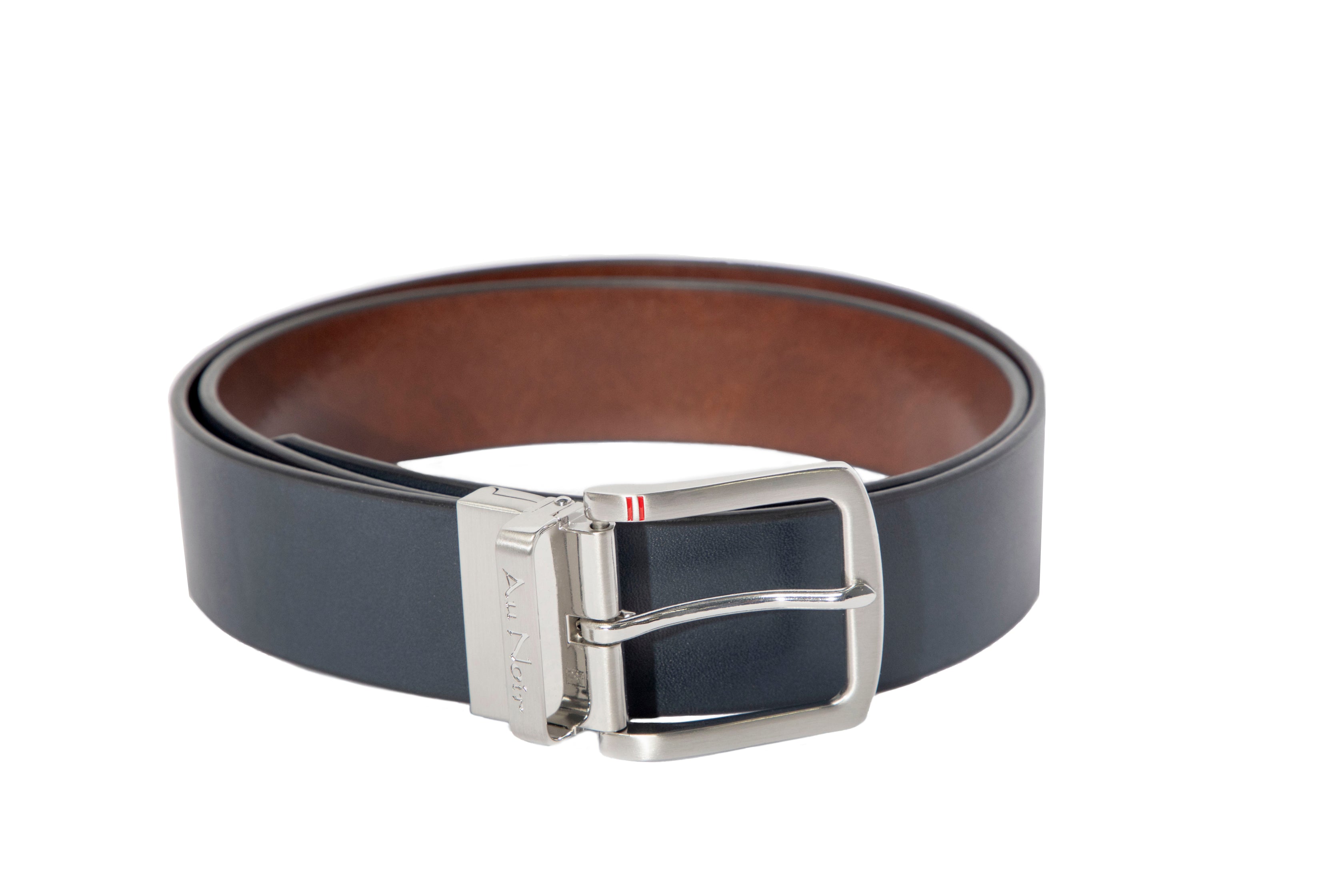 CEINTURE RÉVERSIBLE | STRAUSS BRUSHED NICKLE, tan-navy