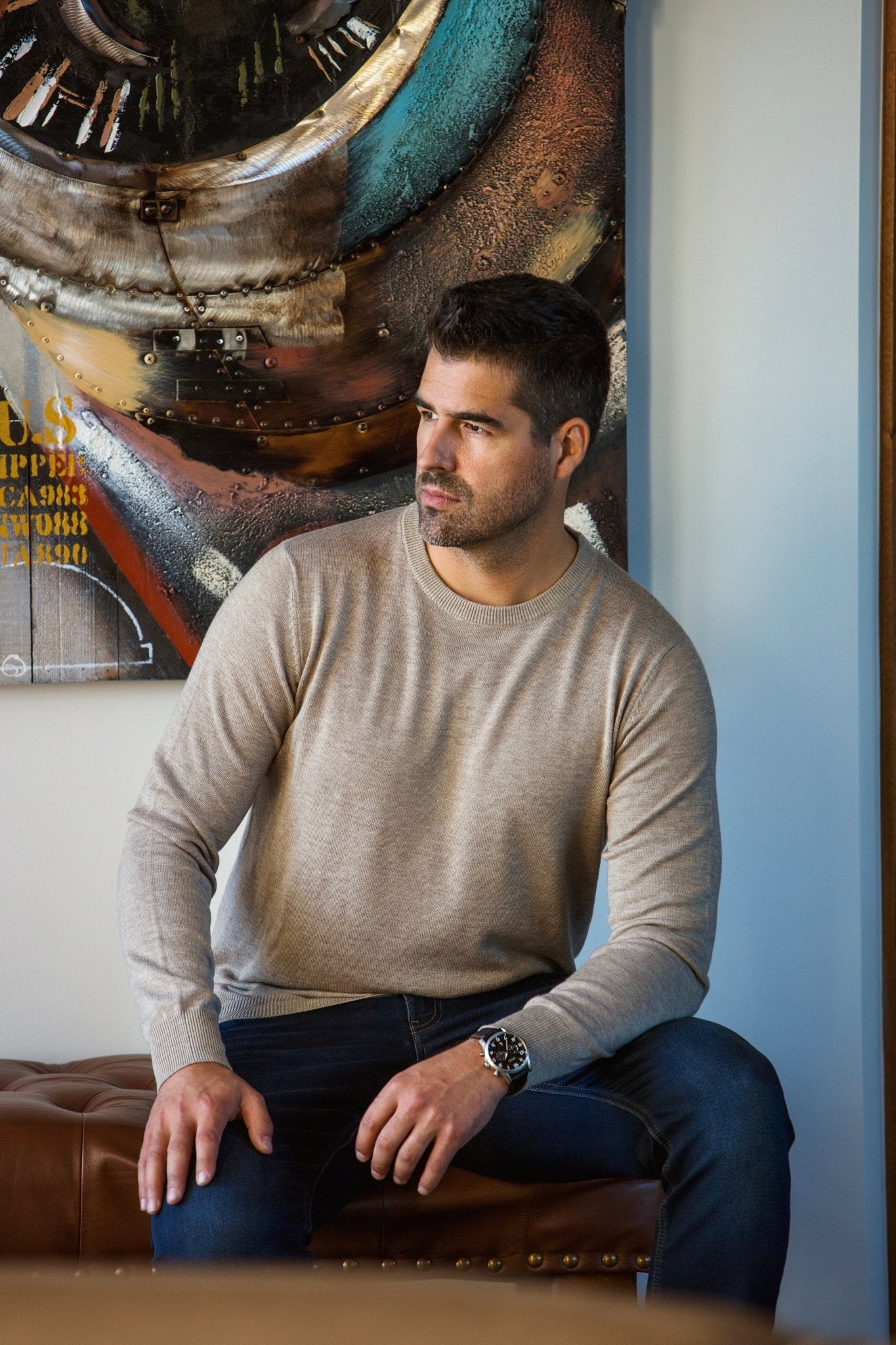 WOOL CHANDAIL MERINOS | MARINI, taupe - AU NOIR