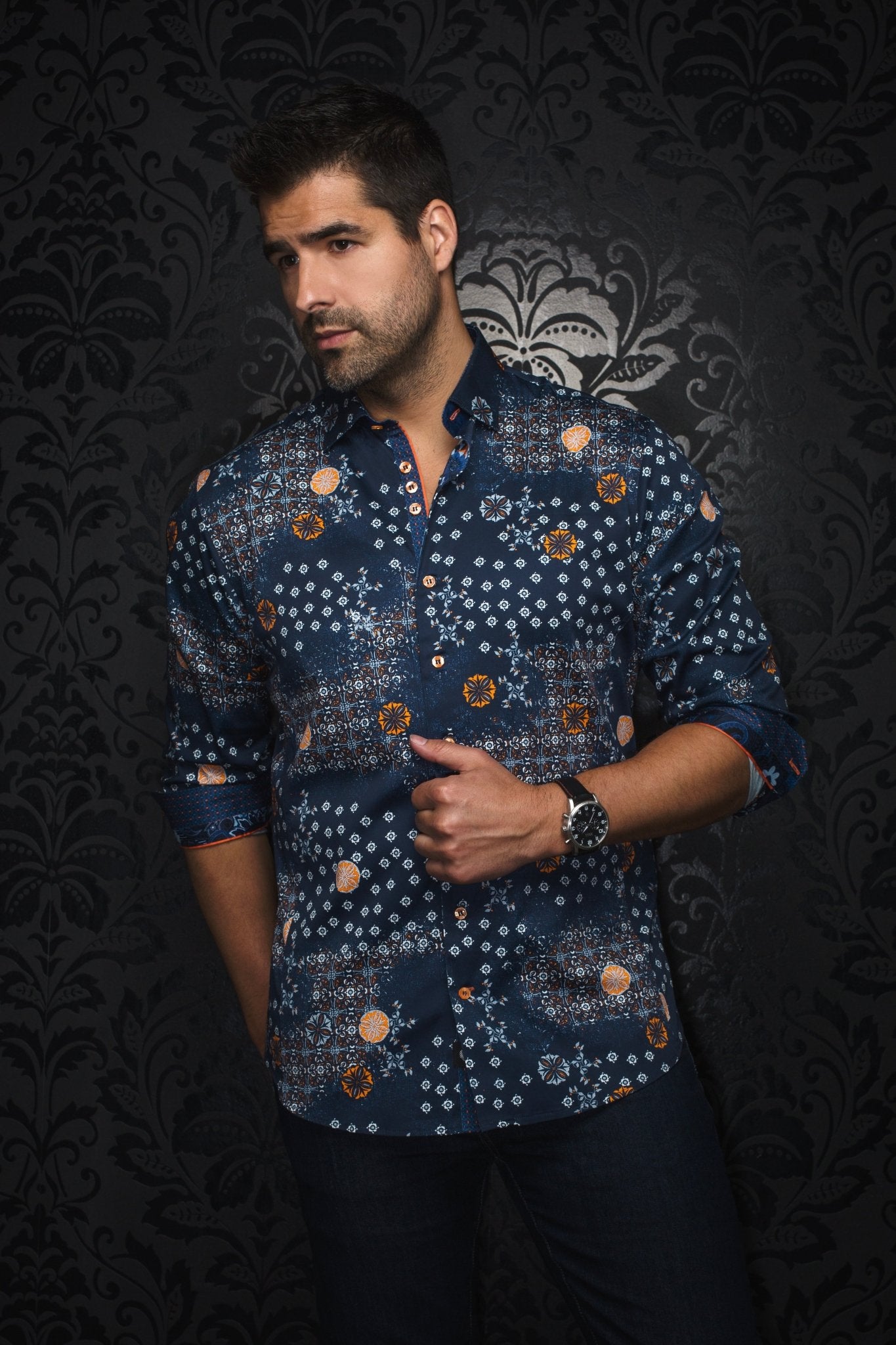 Shirt | FlORIANI, Navy Orange - AU NOIR