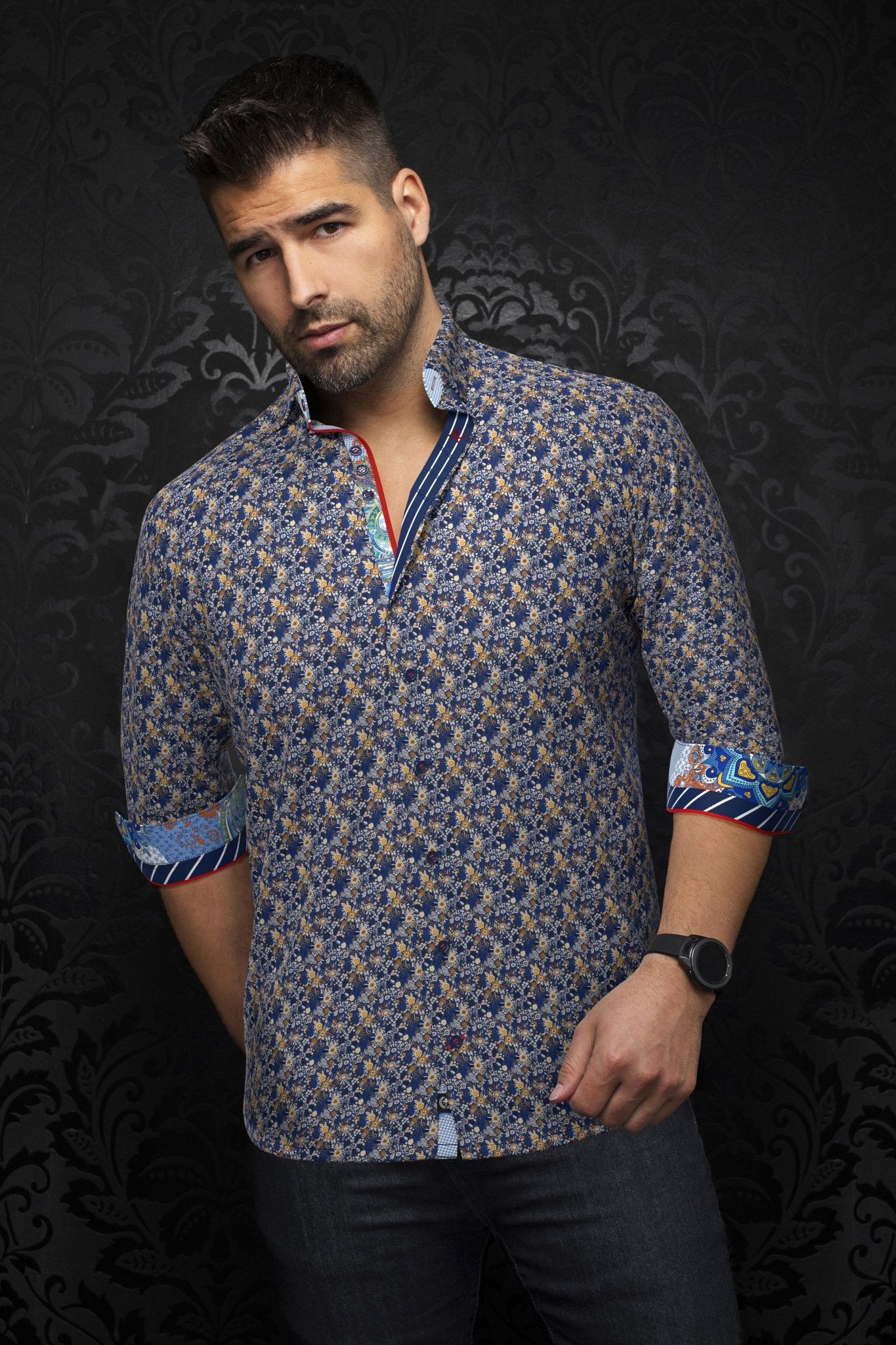 shirt | MADDOX, Navy Tobacco - AU NOIR