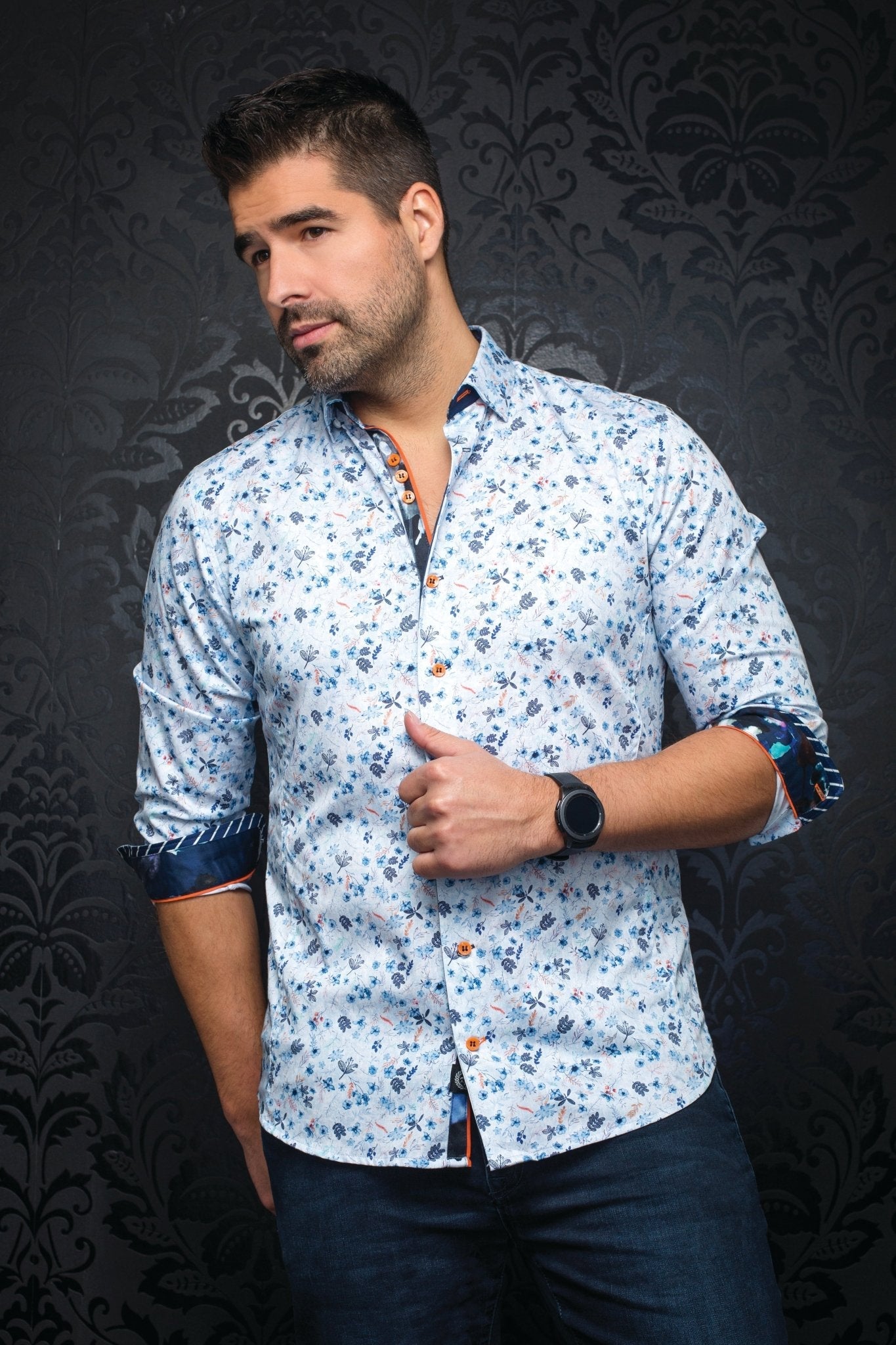 shirt - SALVATORE, White Blue - AU NOIR