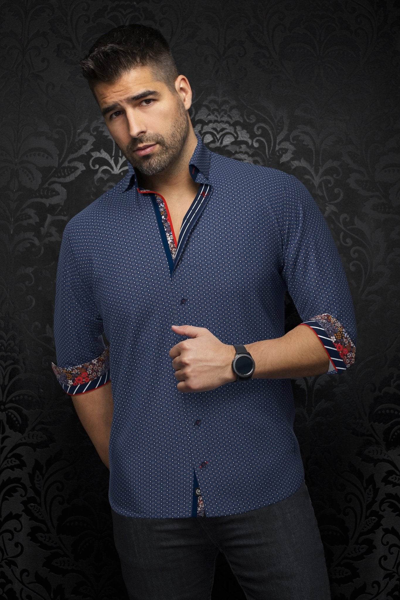 Shirt | SAUTOR, Navy Red - AU NOIR