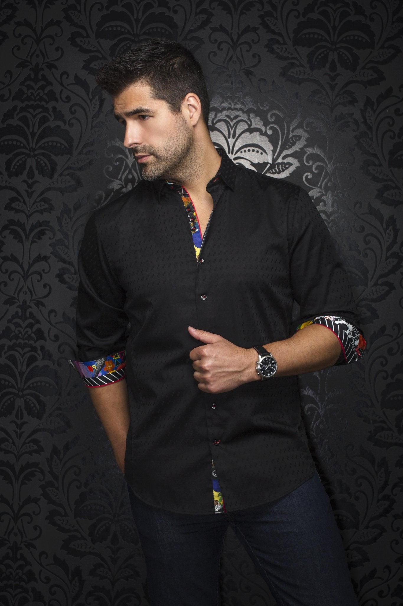 shirt | WOLVERIN JACQUARD, Black - AU NOIR