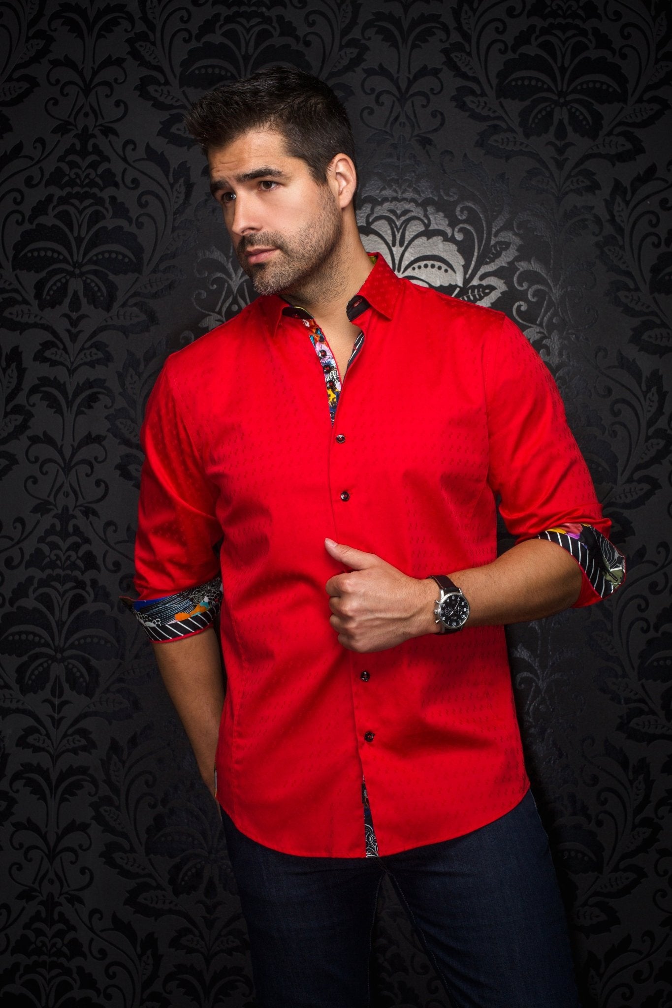 shirt | WOLVERIN JACQUARD, Red - AU NOIR