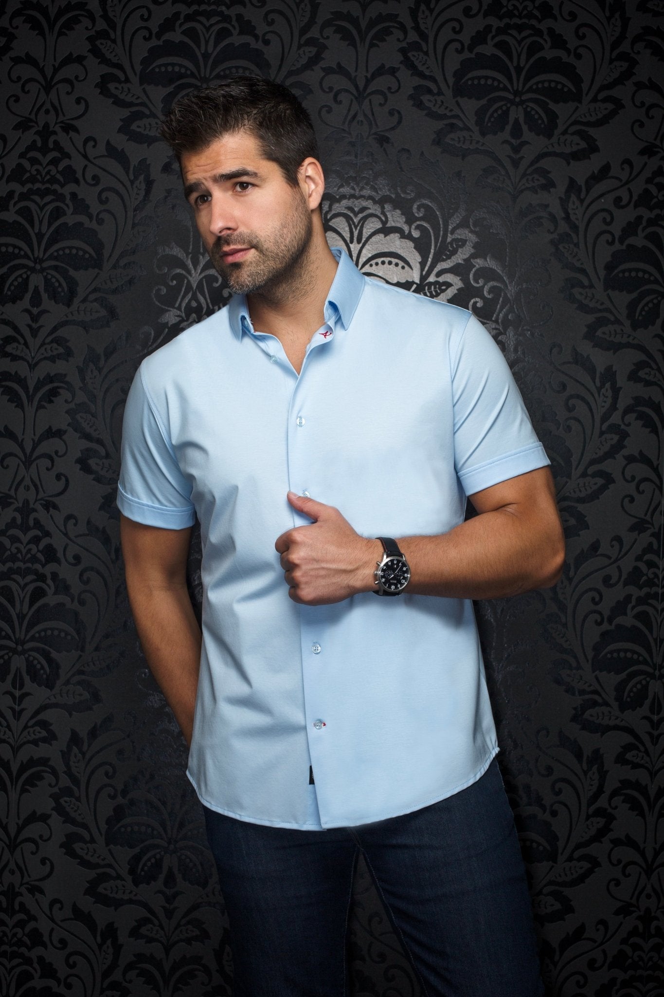 STRETCH SHORT SLEEVES | ALEX-SLD, Light Blue - AU NOIR