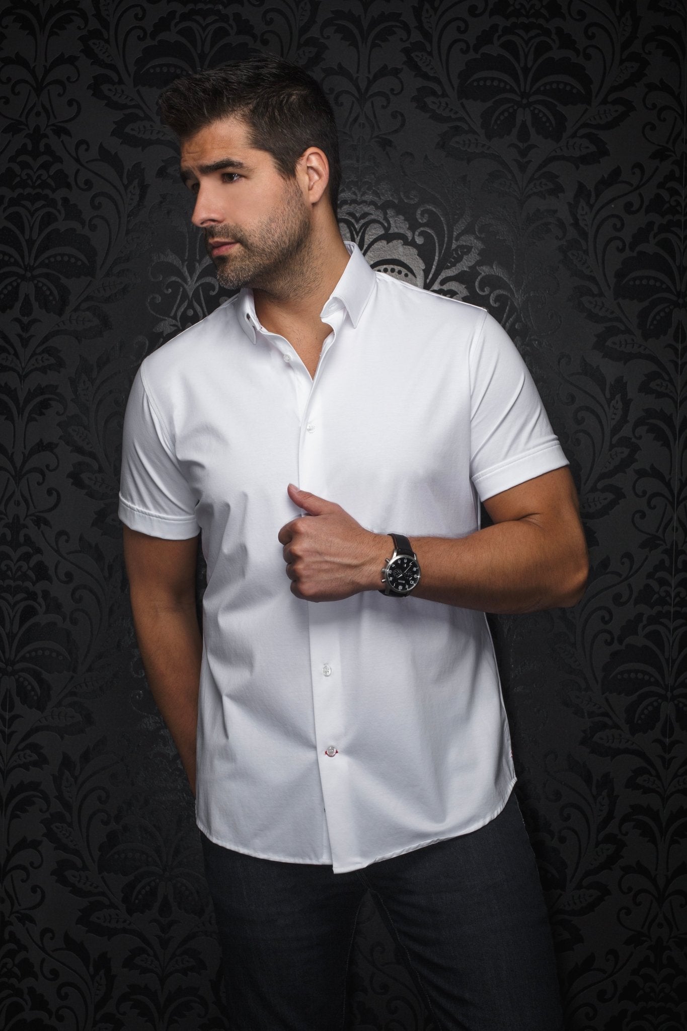 STRETCH SHORT SLEEVES | ALEX-SLD, White - AU NOIR