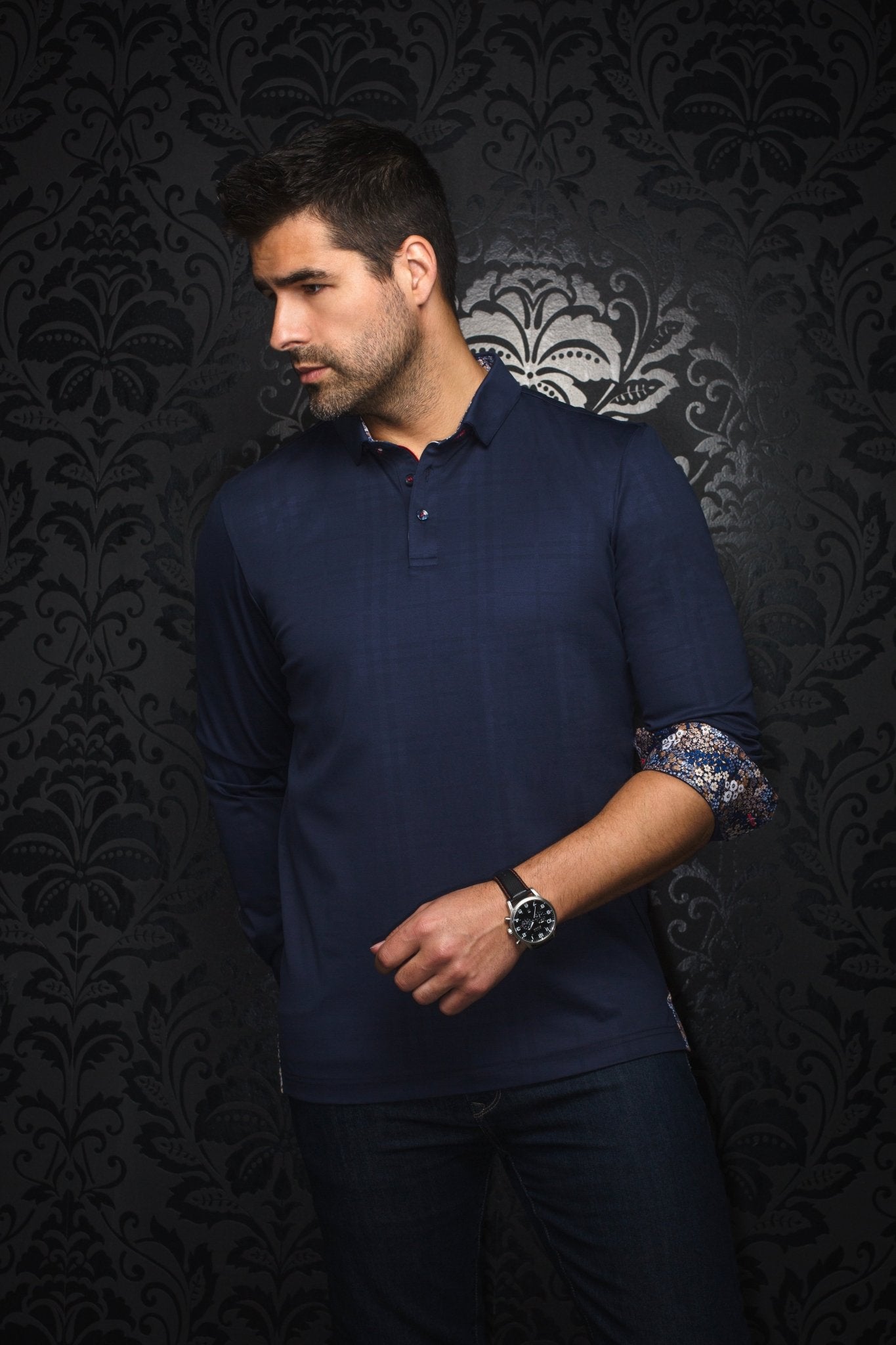 LONG SLEEVE POLO | CHELSEA, Navy - AU NOIR